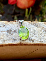 Natural Peridot Pendant, Oval 9mm x 8mm,  Sterling Silver, August Birthstone, Handmade UK gift