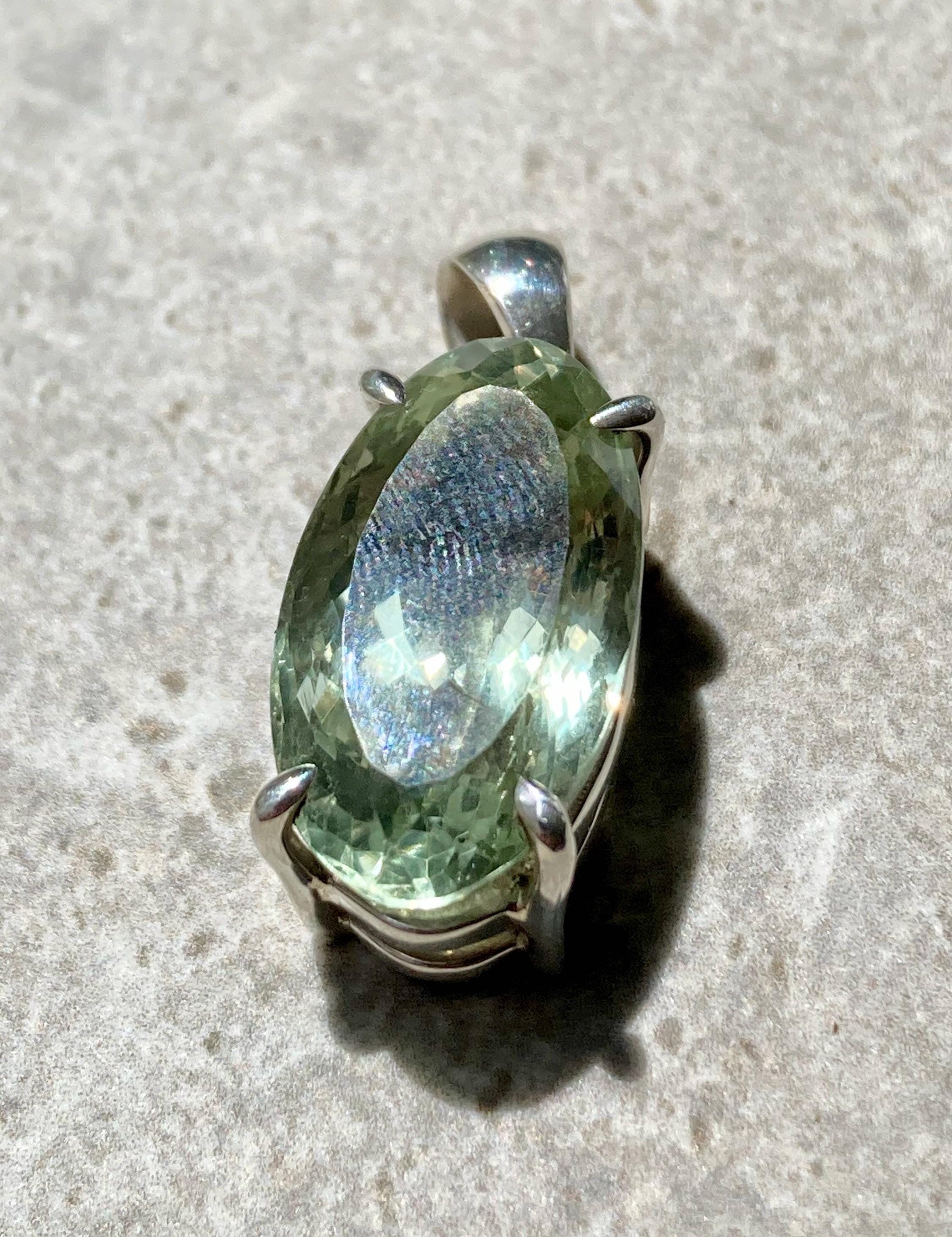 Green Amethyst (Prasiolite ) Sterling Silver Oval Pendant