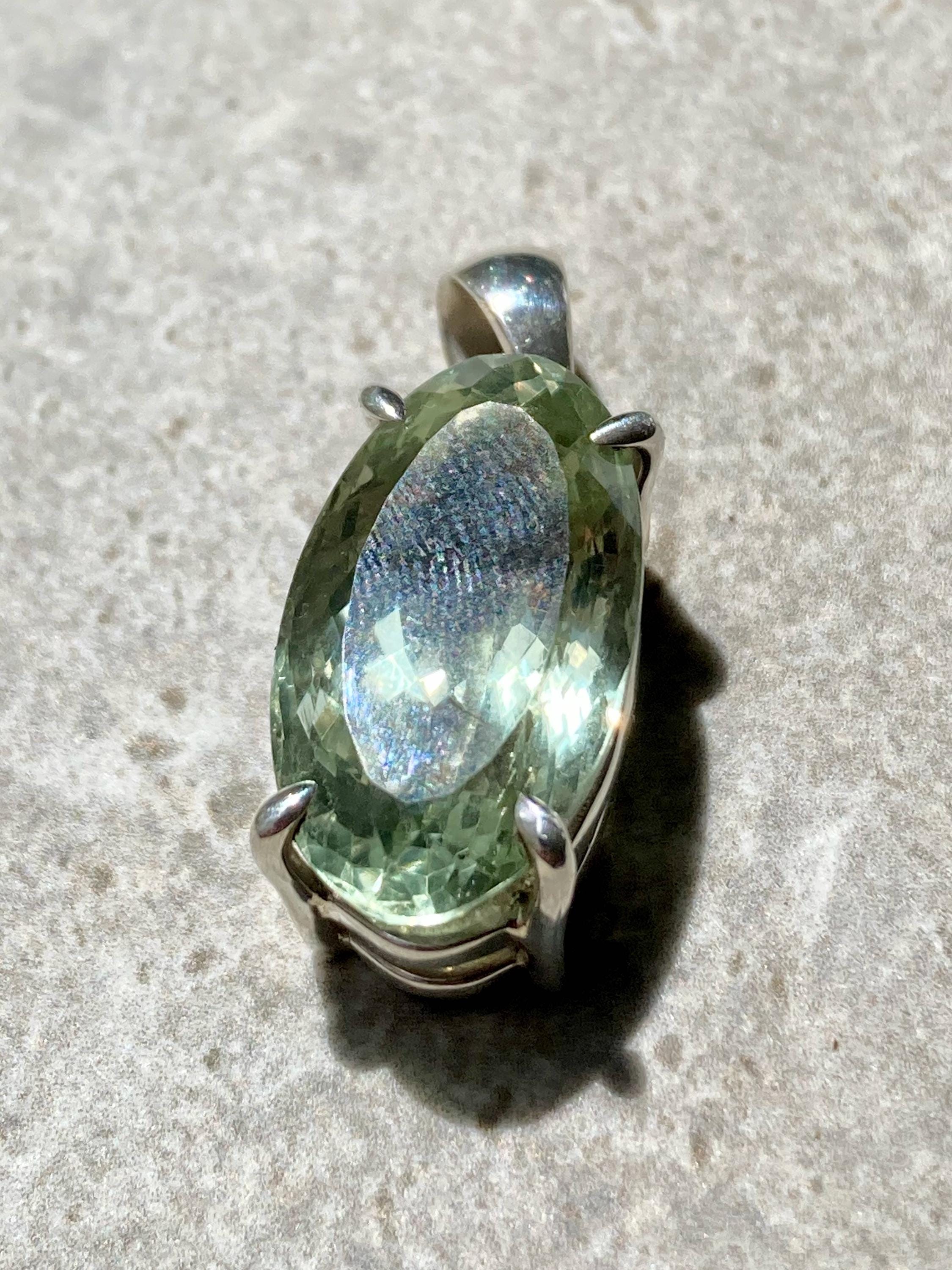 Green Amethyst (Prasiolite ) Sterling Silver Oval Pendant