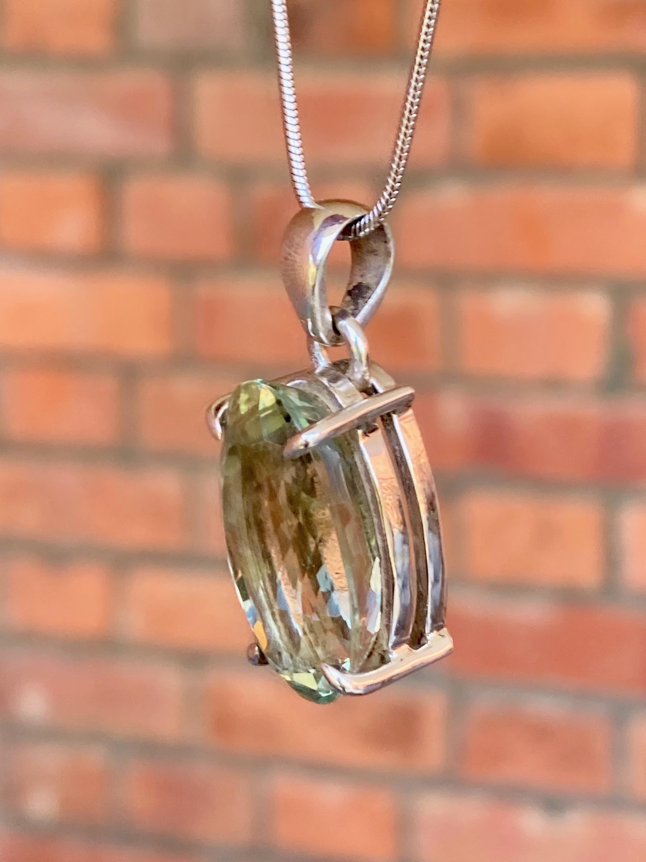 Green Amethyst (Prasiolite ) Sterling Silver Oval Pendant
