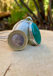 Genuine Mtorolite Emerald Chrome Chalcedony 925 Sterling Silver Oval Pendant