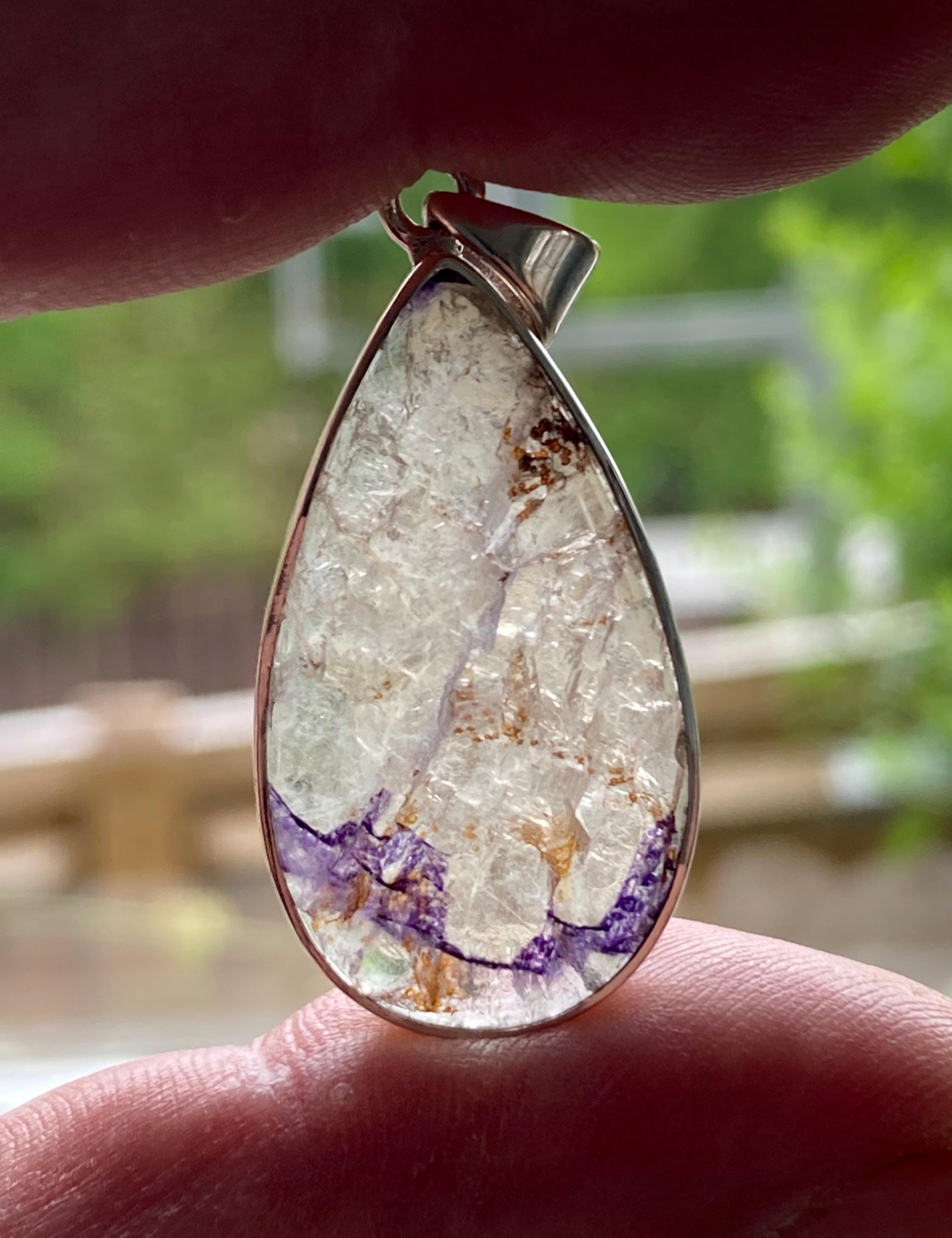 Blue John Silver Teardrop Pendant - Extremely Rare