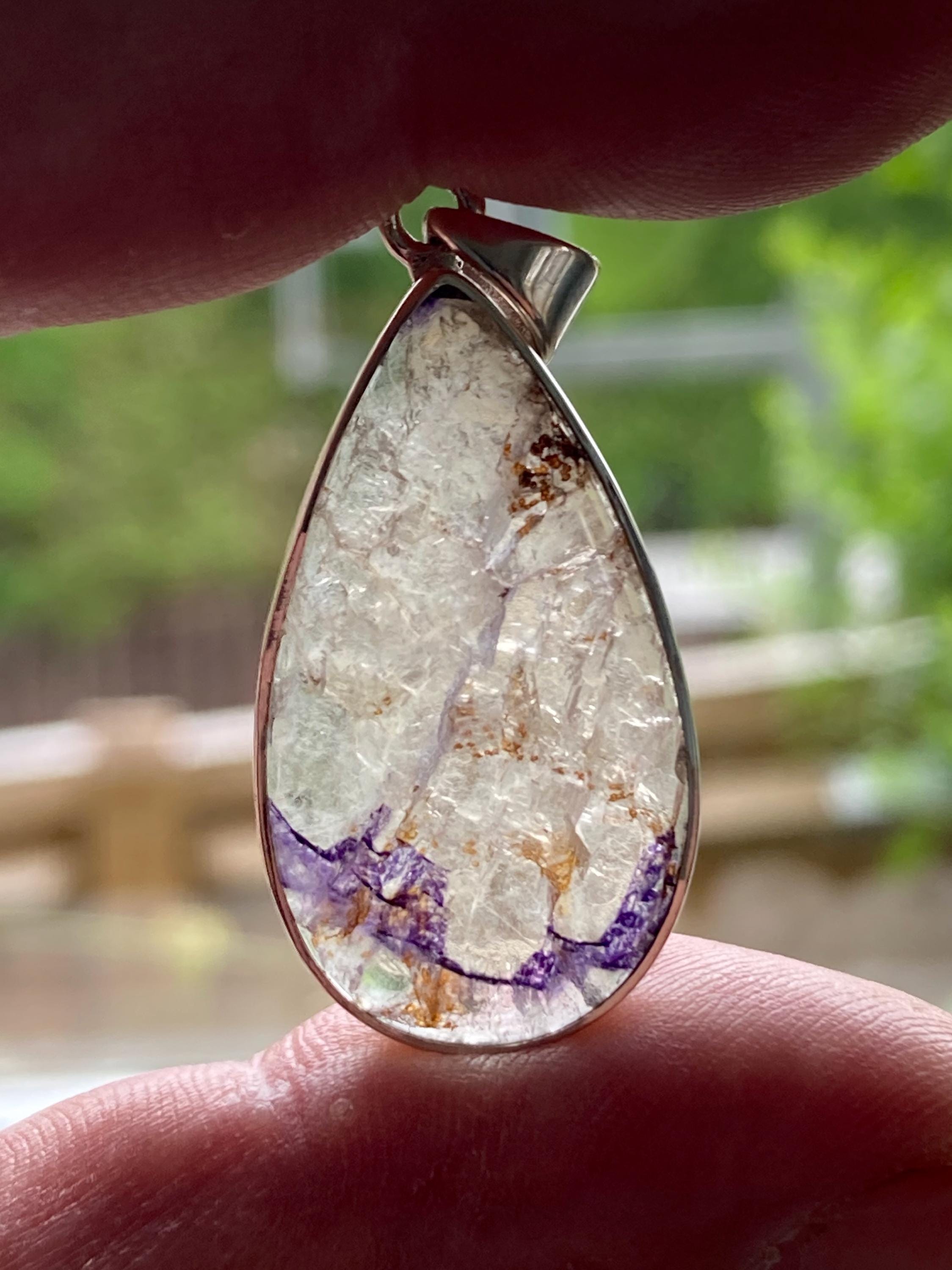Blue John Silver Teardrop Pendant - Extremely Rare