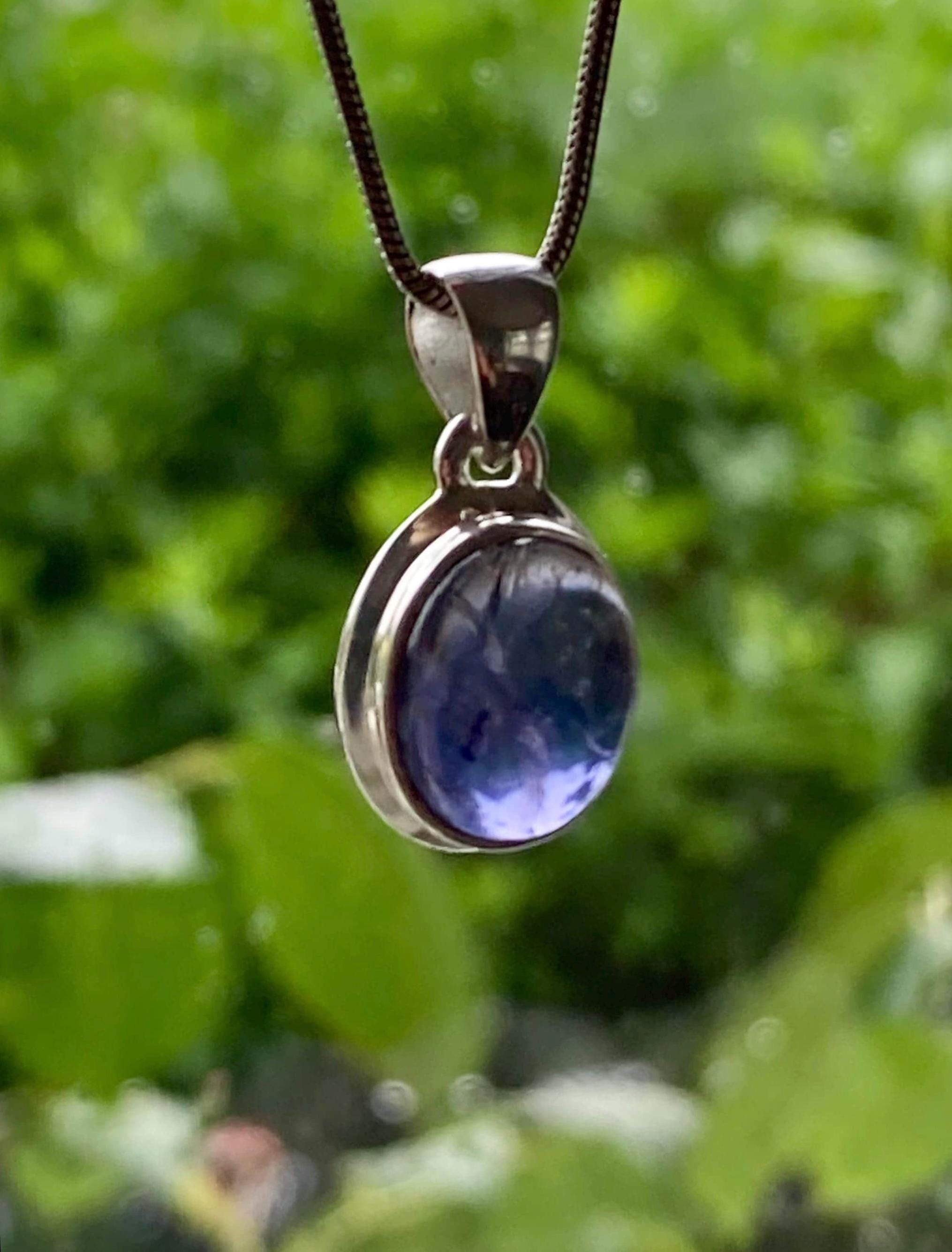 Natural Lolite Sterling Silver Oval Pendant