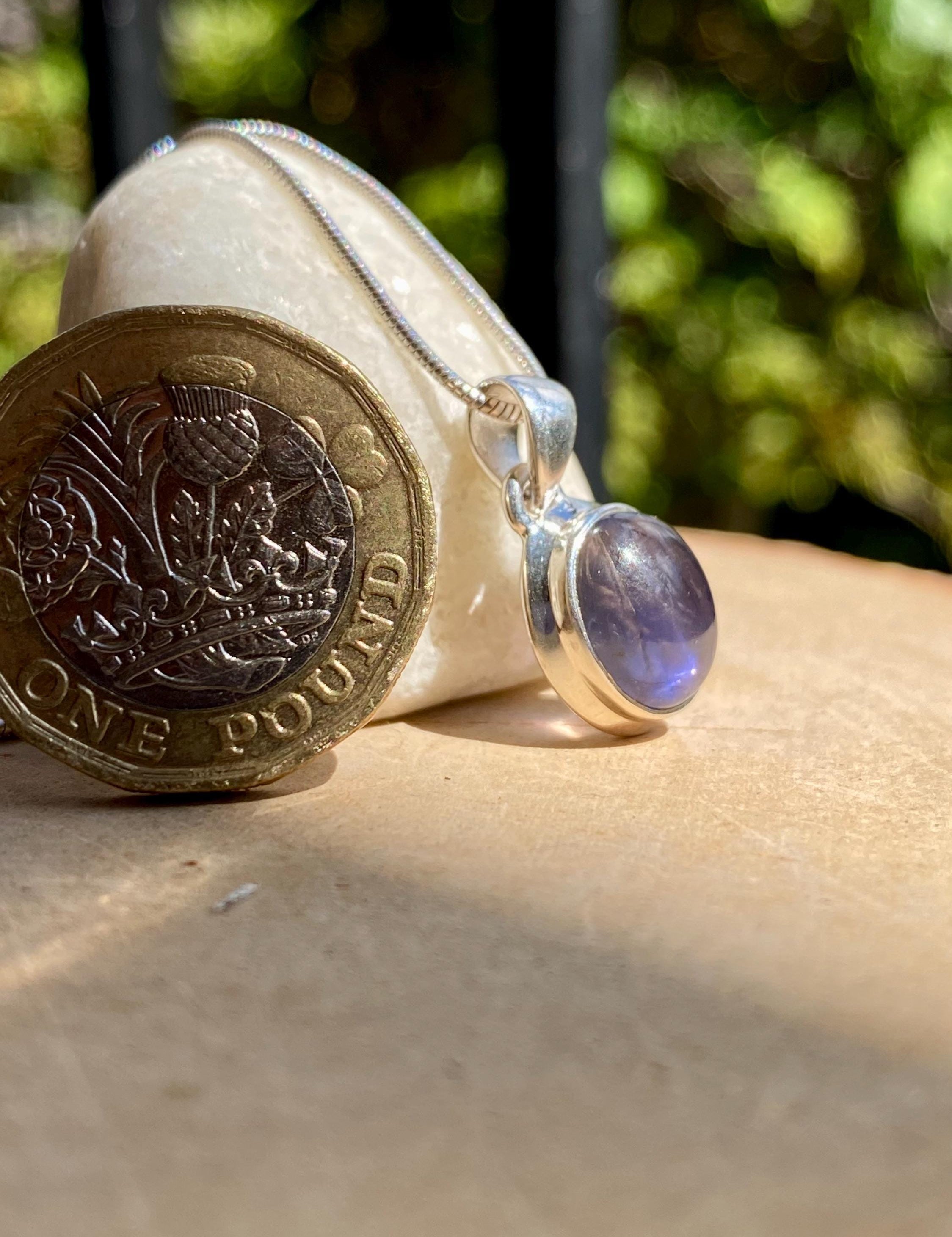 Natural Lolite Sterling Silver Oval Pendant