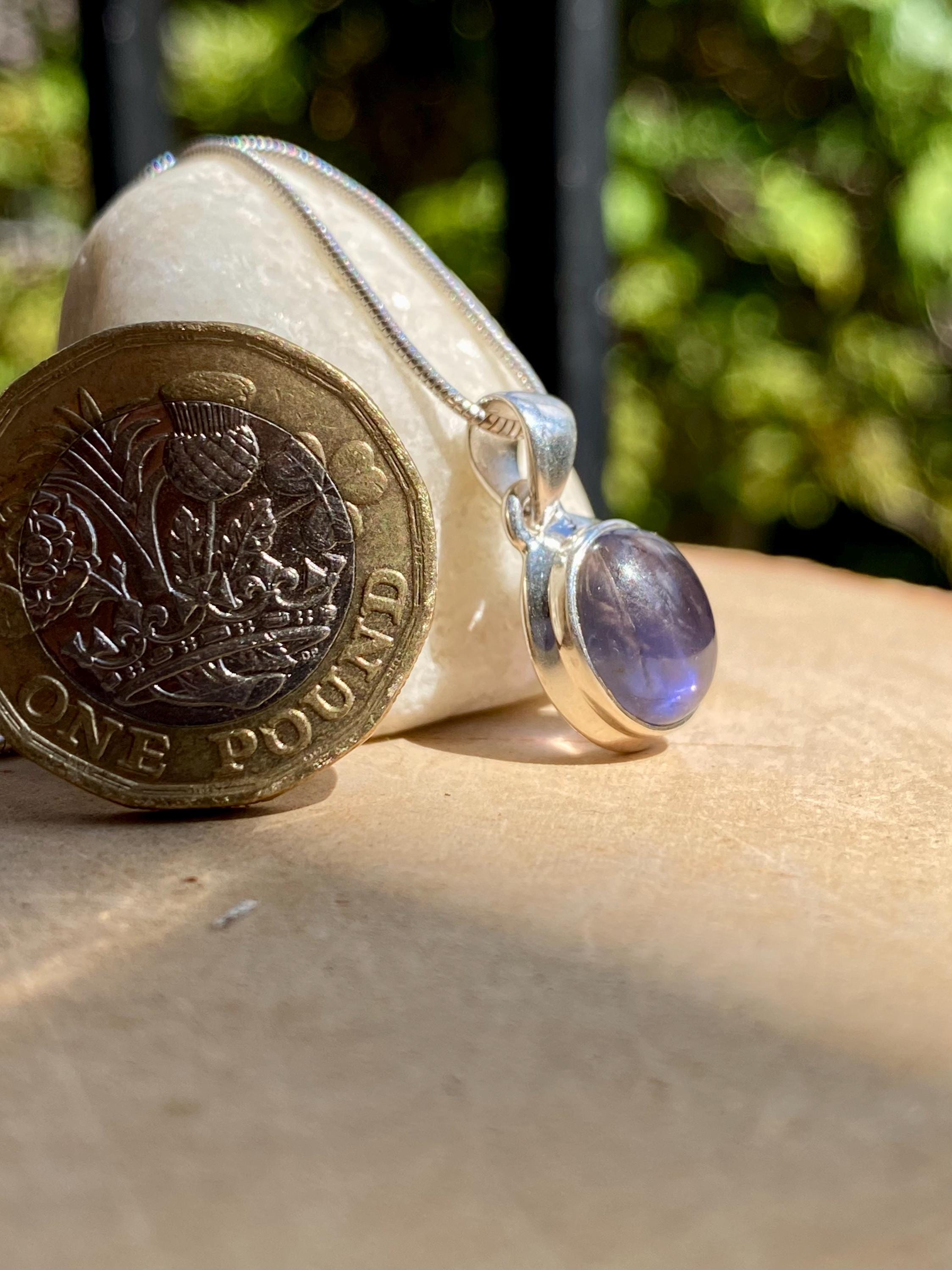 Natural Lolite Sterling Silver Oval Pendant