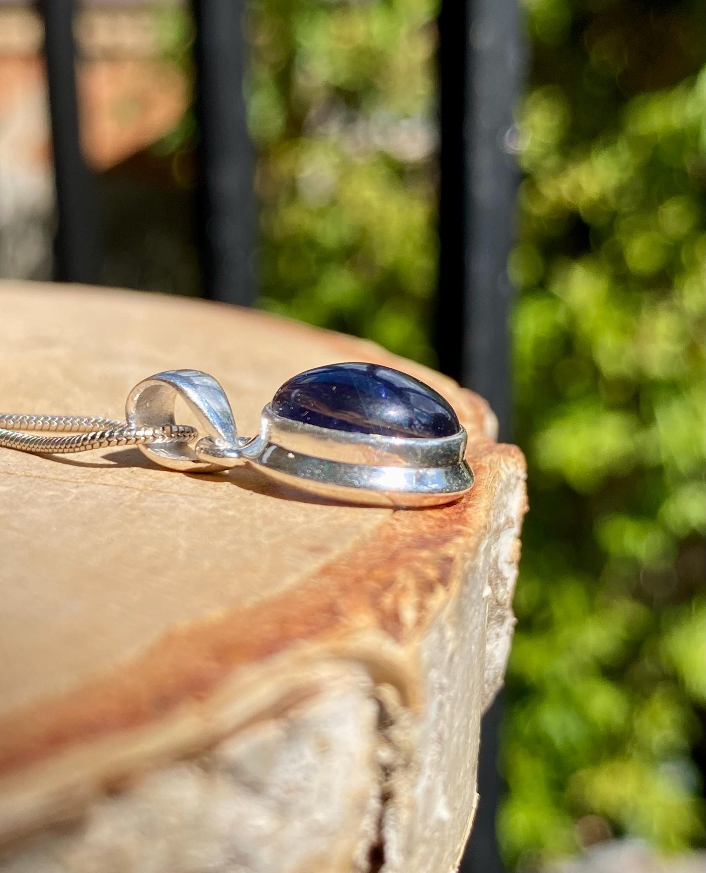 Natural Lolite Sterling Silver Oval Pendant