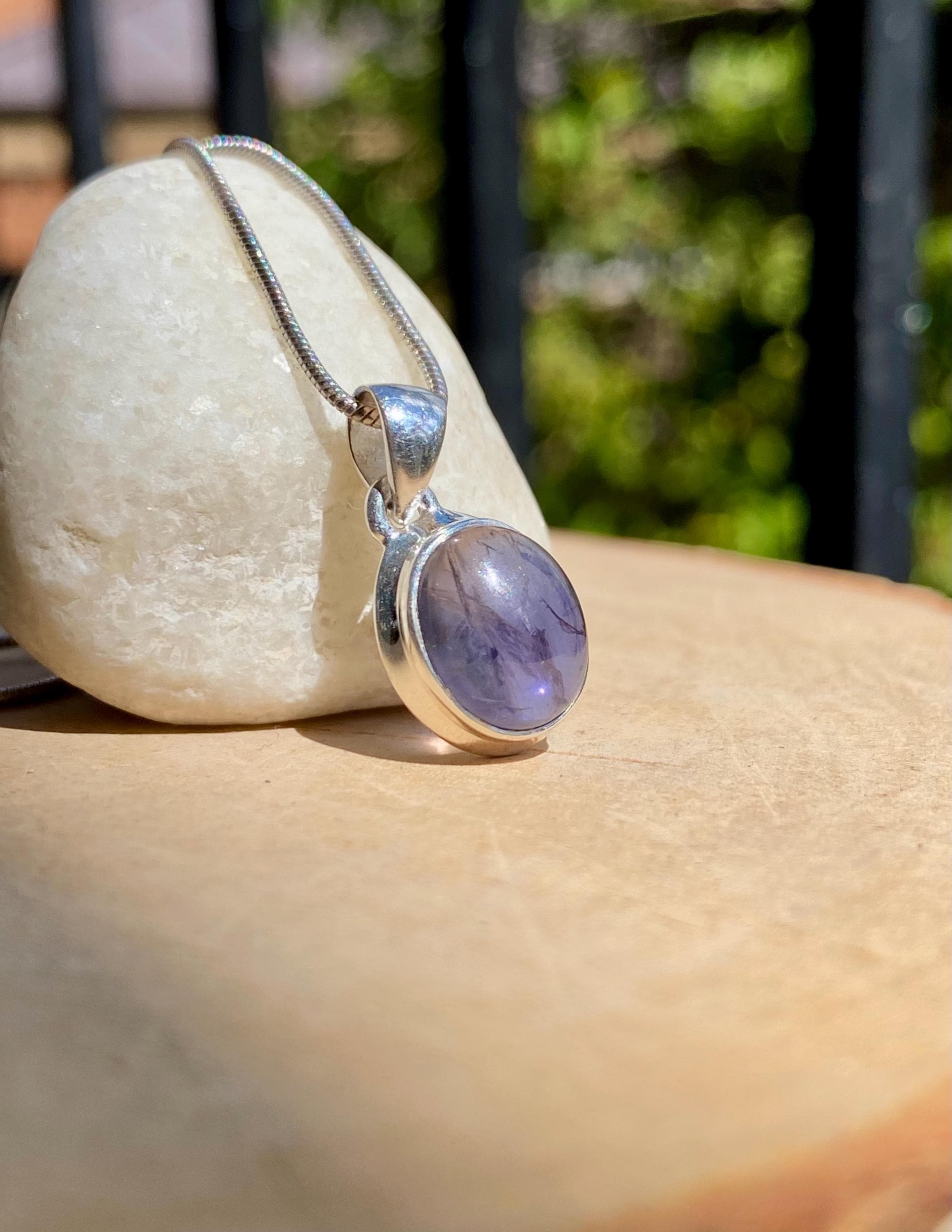 Natural Lolite Sterling Silver Oval Pendant