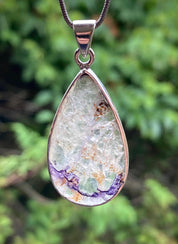 Blue John Silver Teardrop Pendant - Extremely Rare