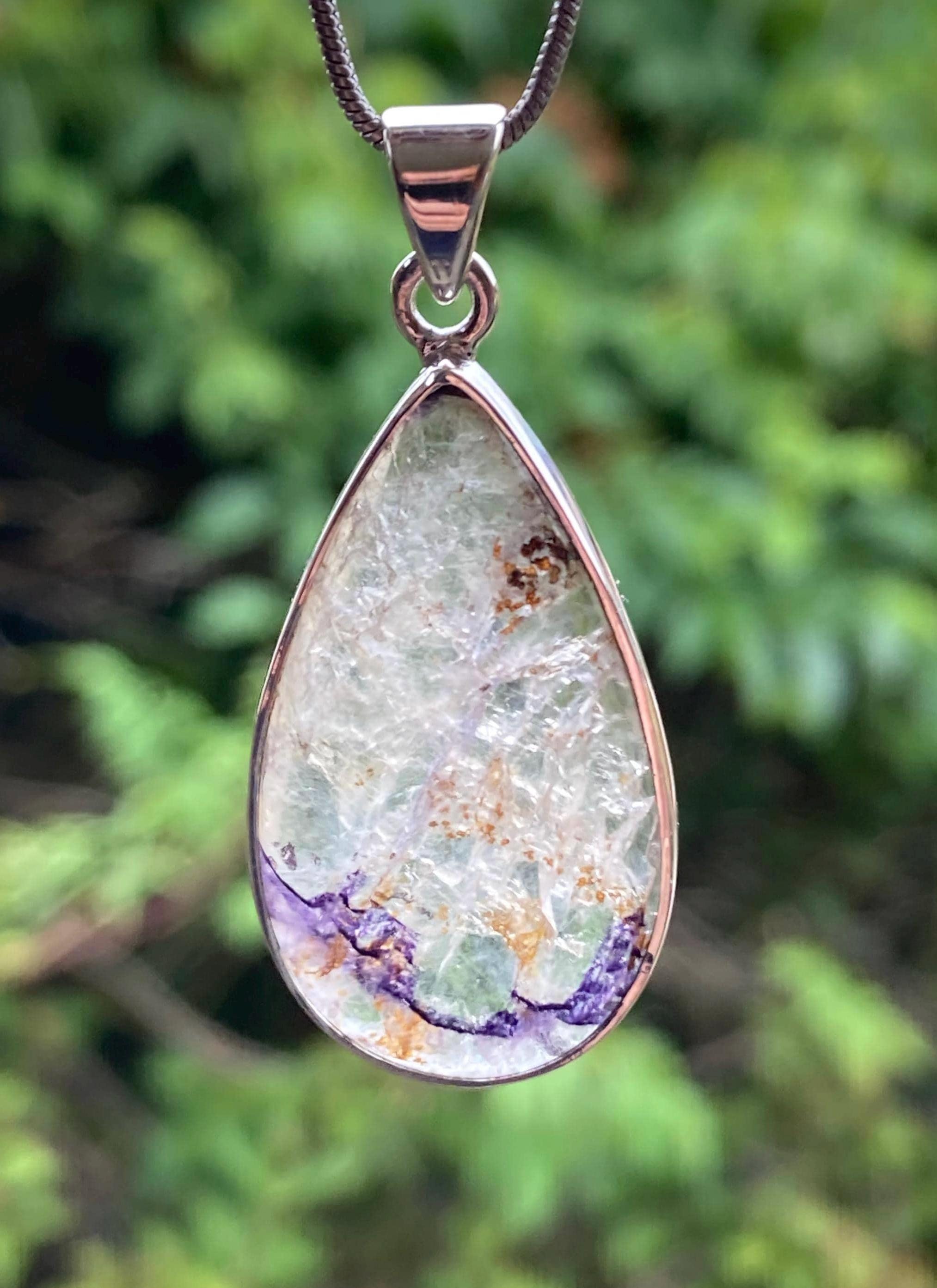 Blue John Silver Teardrop Pendant - Extremely Rare