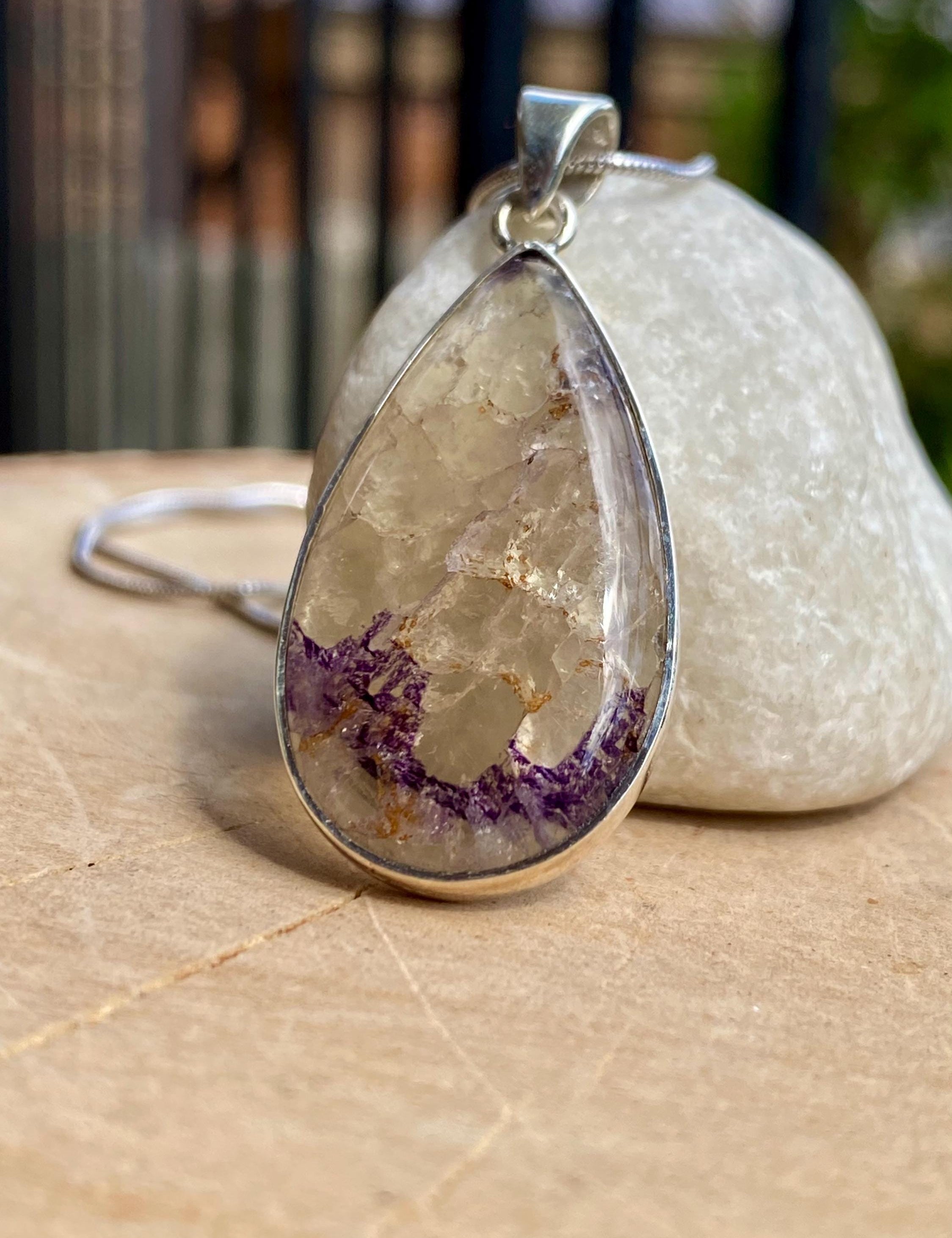 Blue John Silver Teardrop Pendant - Extremely Rare