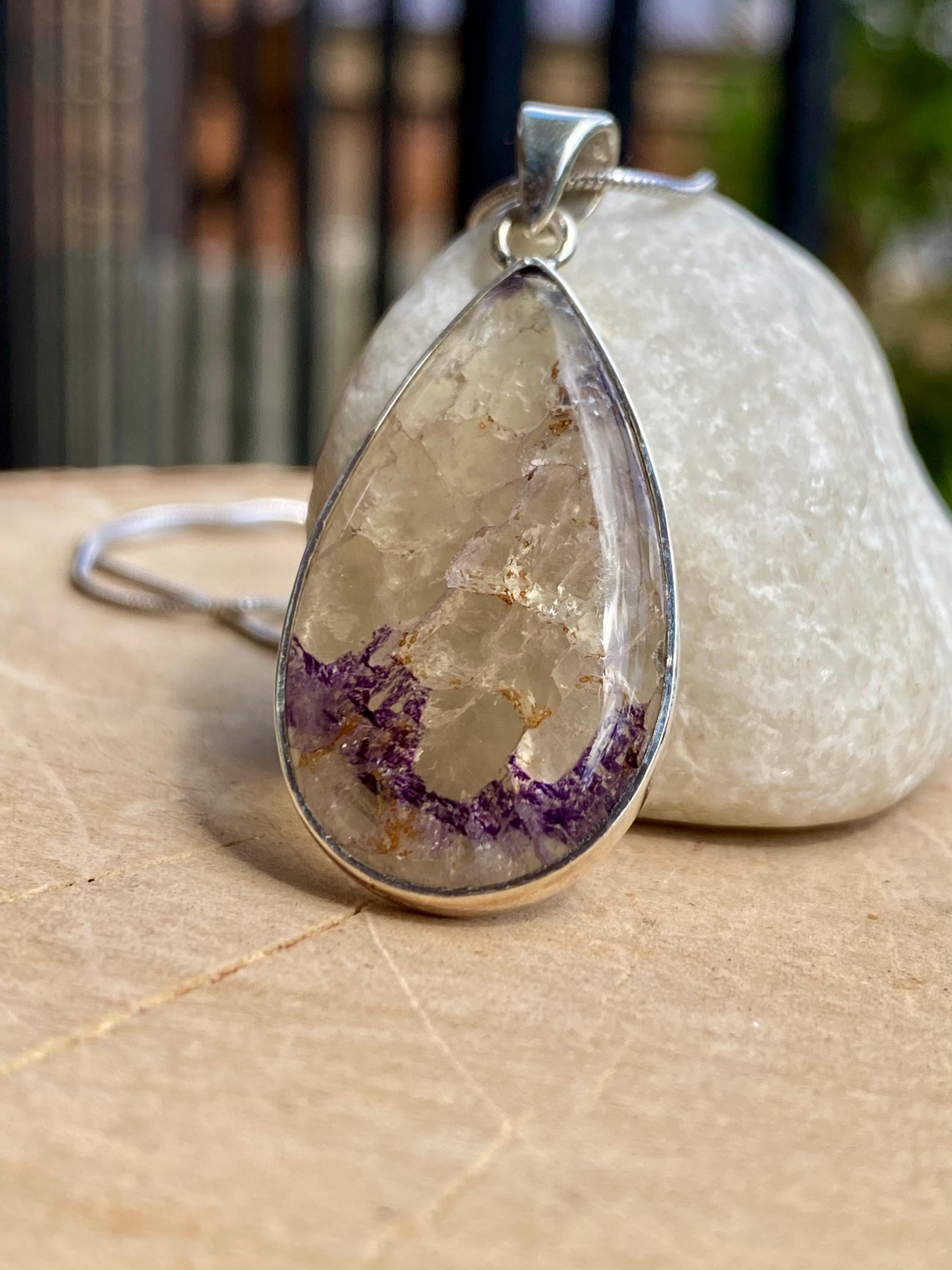 Blue John Silver Teardrop Pendant - Extremely Rare