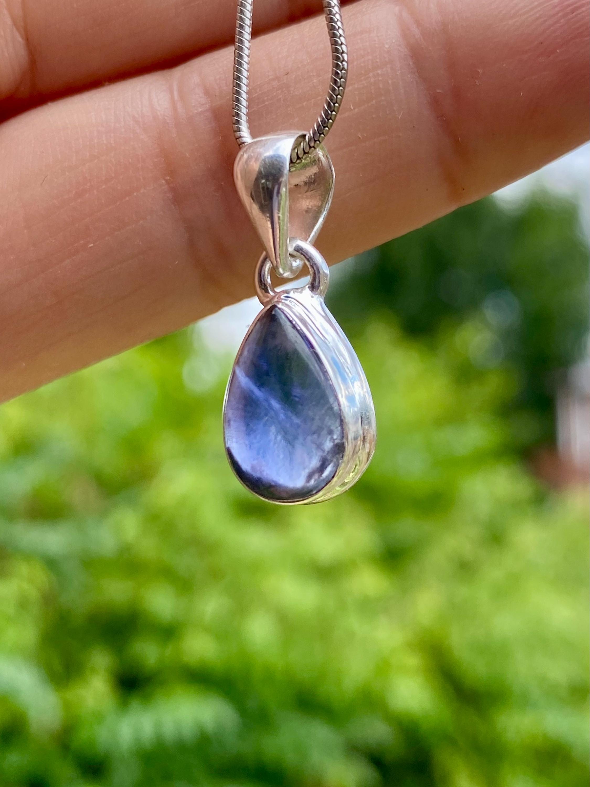 Natural Teardrop Lolite Sterling Silver Pendant