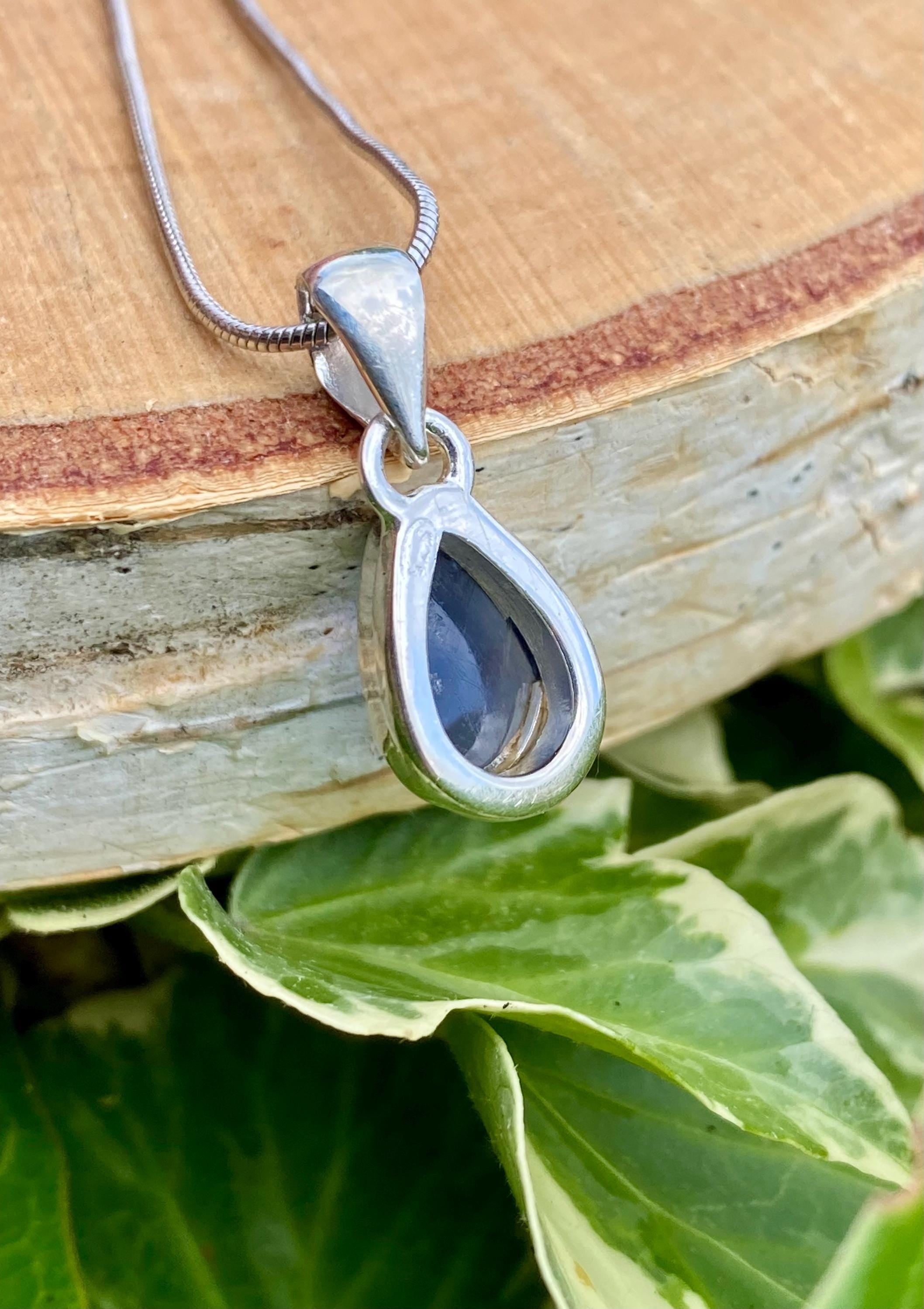Natural Teardrop Lolite Sterling Silver Pendant