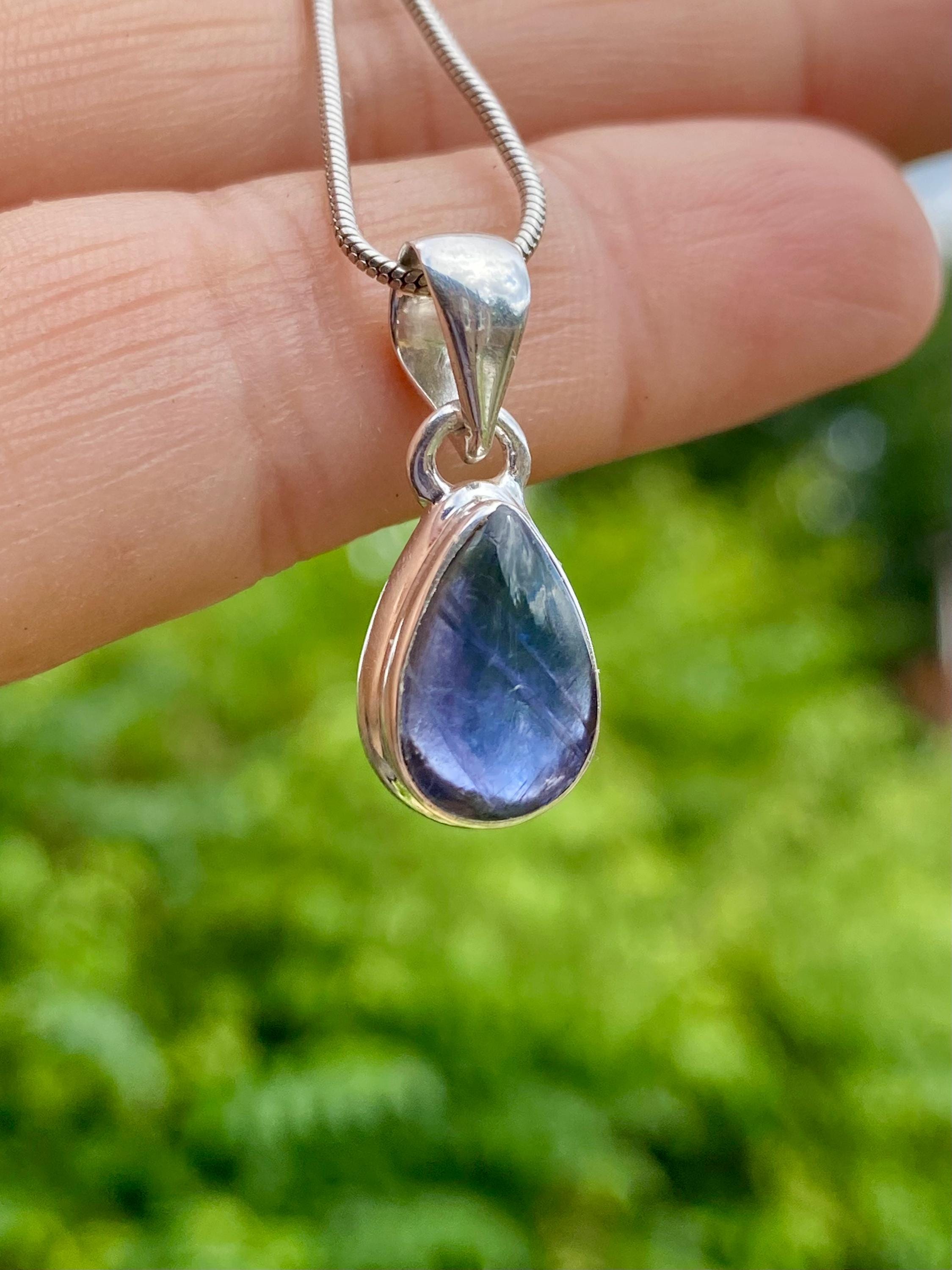 Natural Teardrop Lolite Sterling Silver Pendant