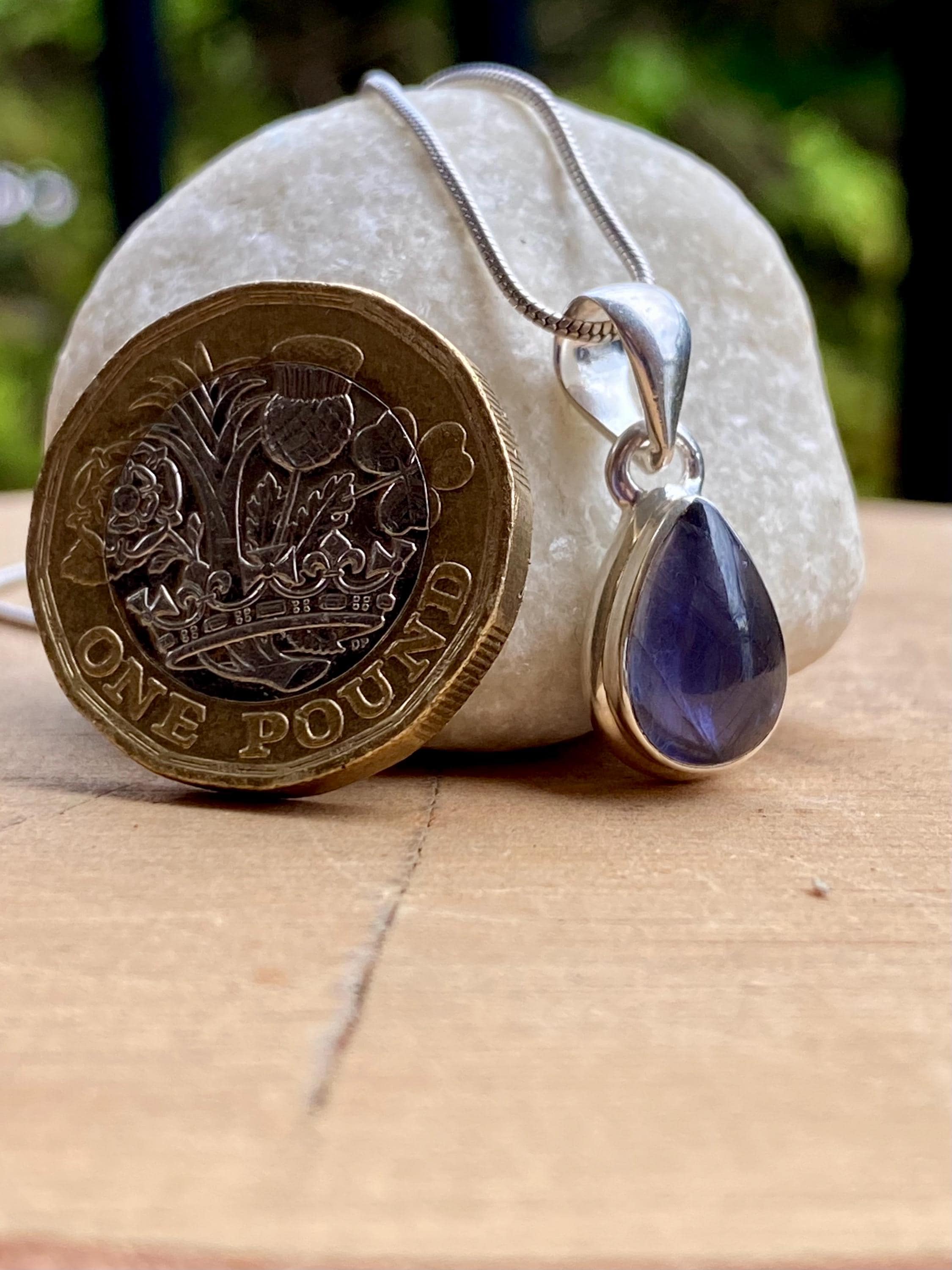 Natural Teardrop Lolite Sterling Silver Pendant