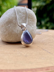 Natural Teardrop Lolite Sterling Silver Pendant
