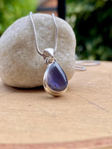 Natural Teardrop Lolite Sterling Silver Pendant