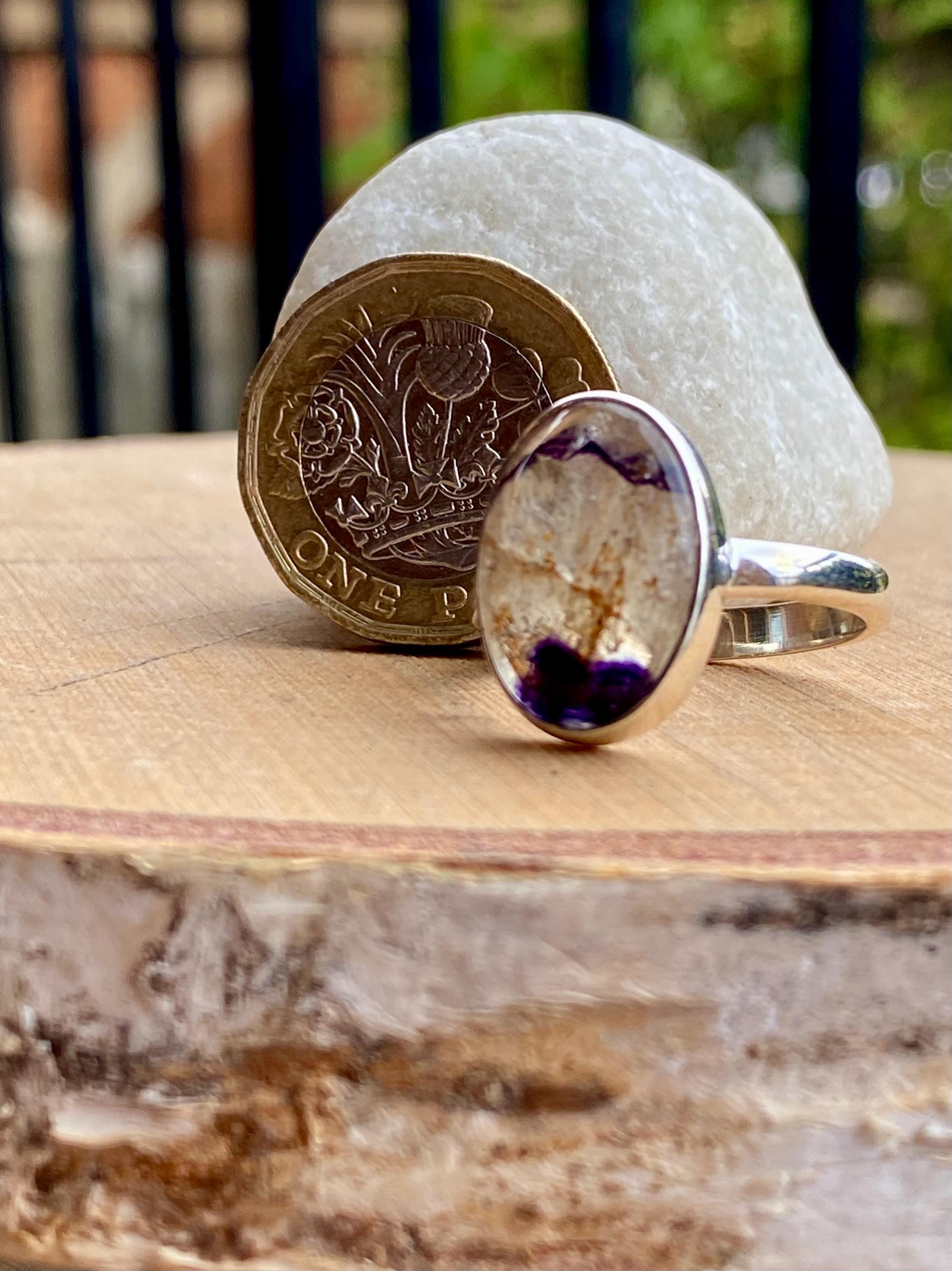 Blue John Silver Oval Ring - Extremely Rare