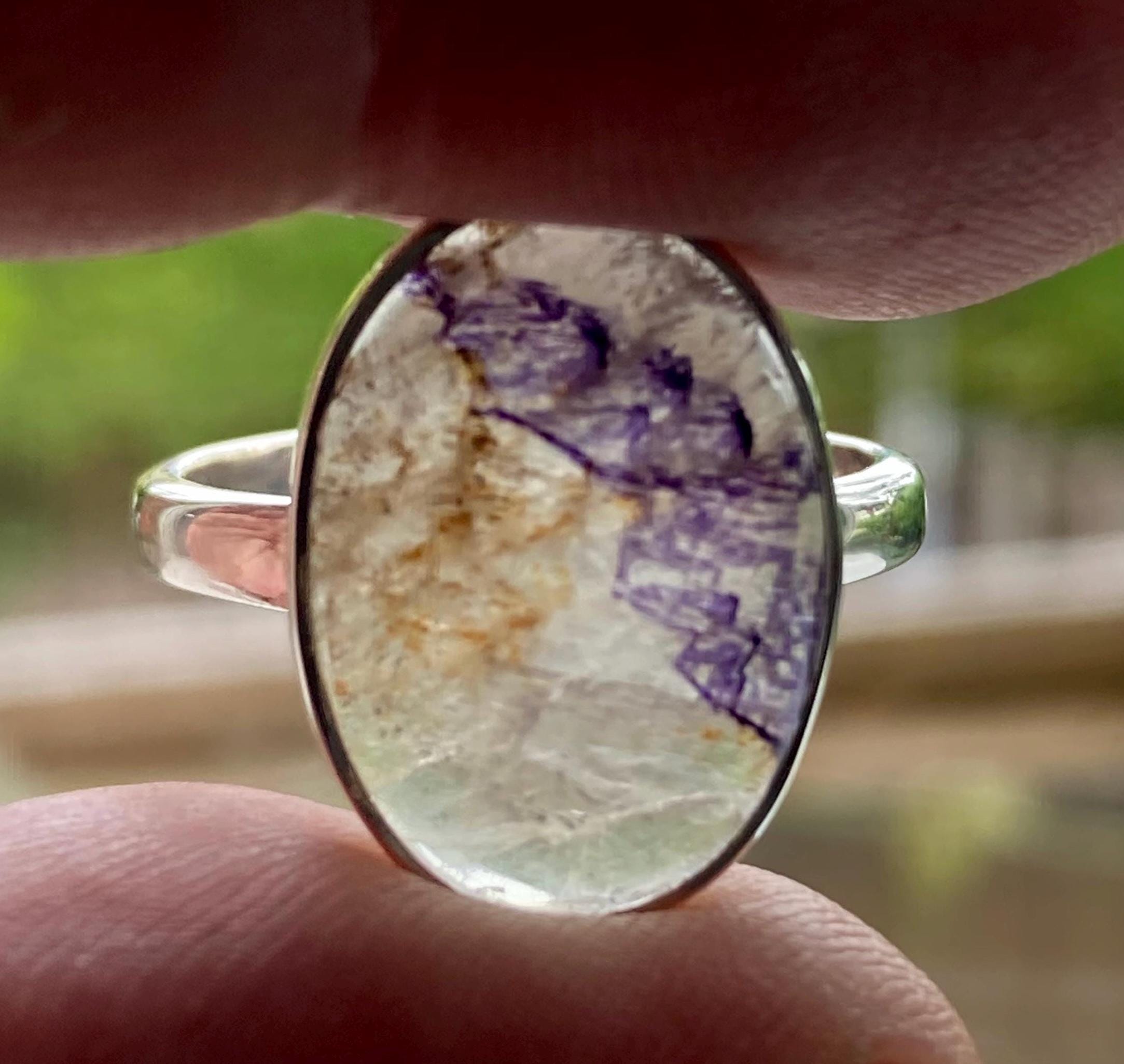 Blue John Silver Oval Ring - Extremely Rare