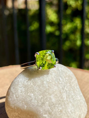 Princess Cut Peridot 925 Sterling Silver Ring