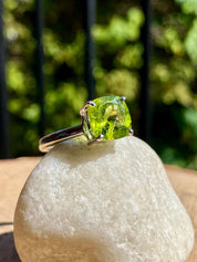 Princess Cut Peridot 925 Sterling Silver Ring