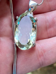 Green Amethyst (Prasiolite ) and Silver Oval Pendant