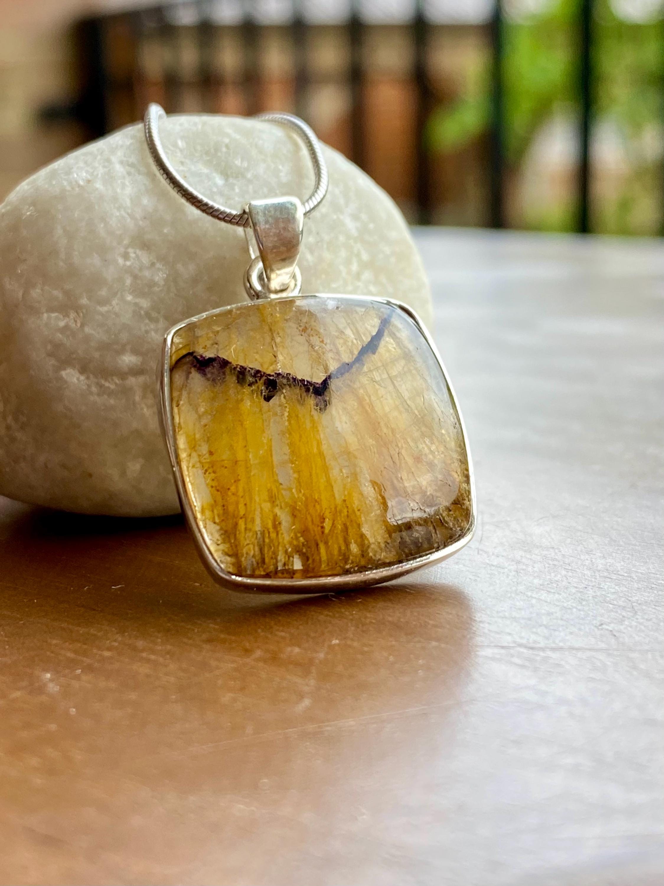 Square Blue John Sterling Silver Square Pendant