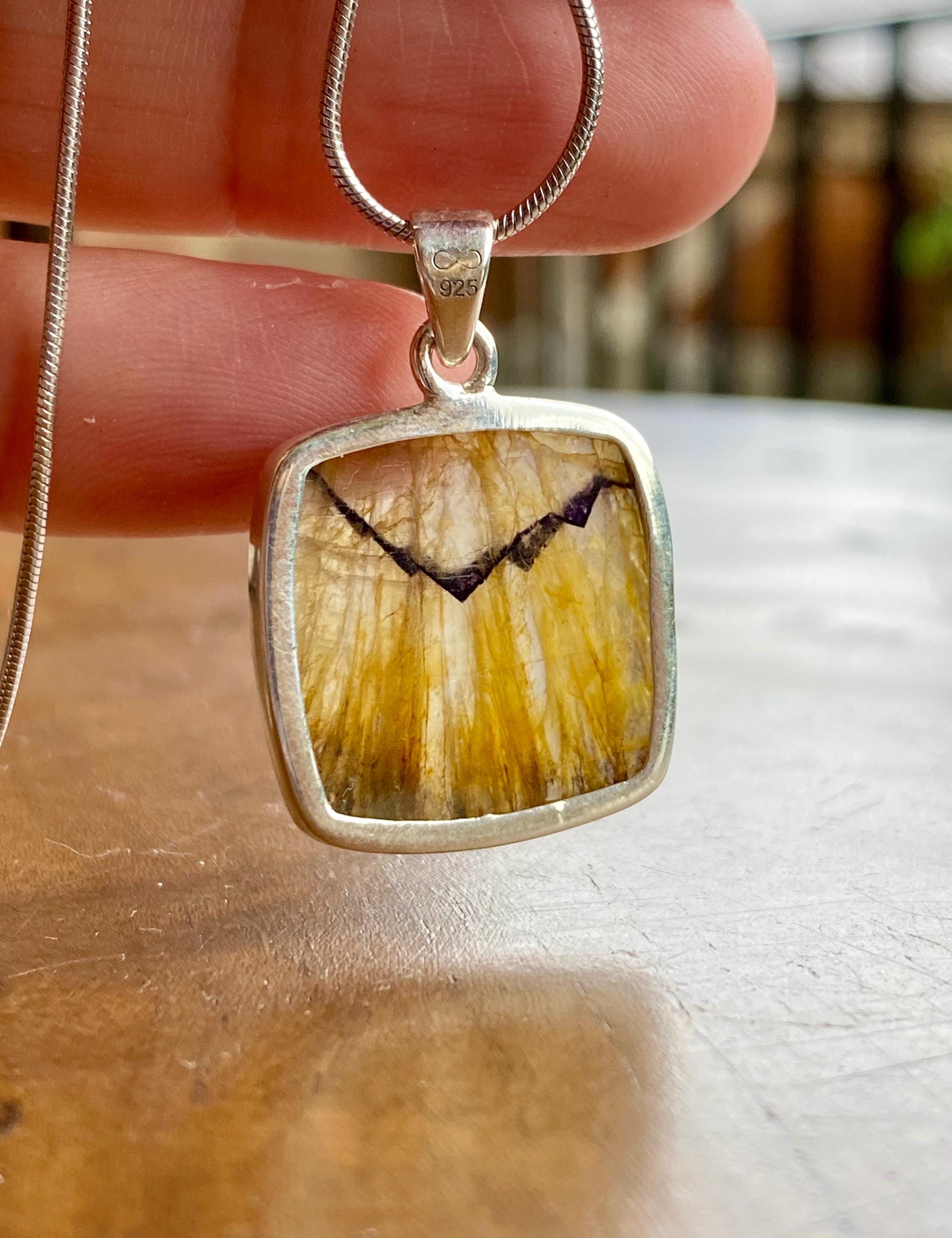 Square Blue John Sterling Silver Square Pendant