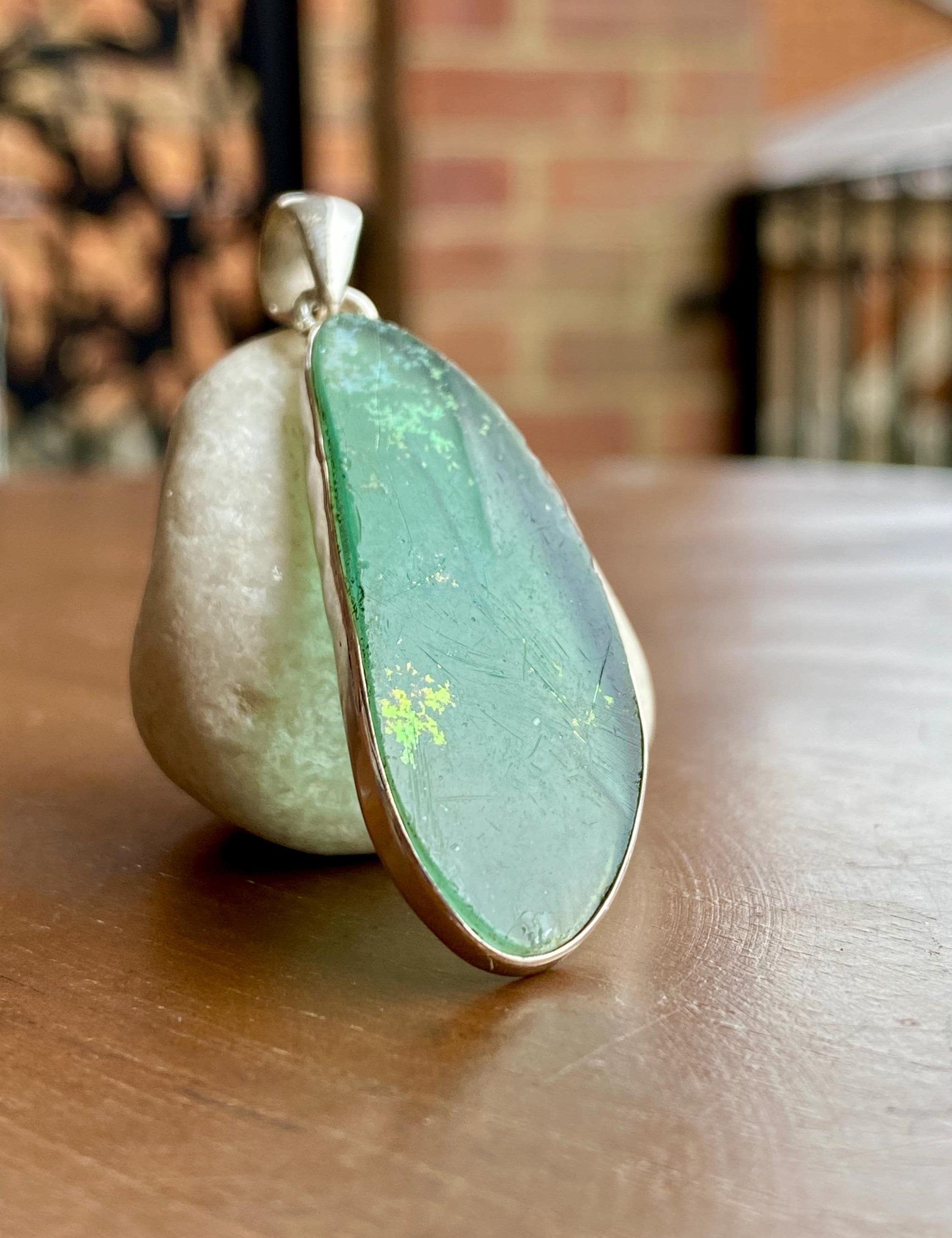 Pear Cut Ancient Roman Glass Sterling Silver Pendant