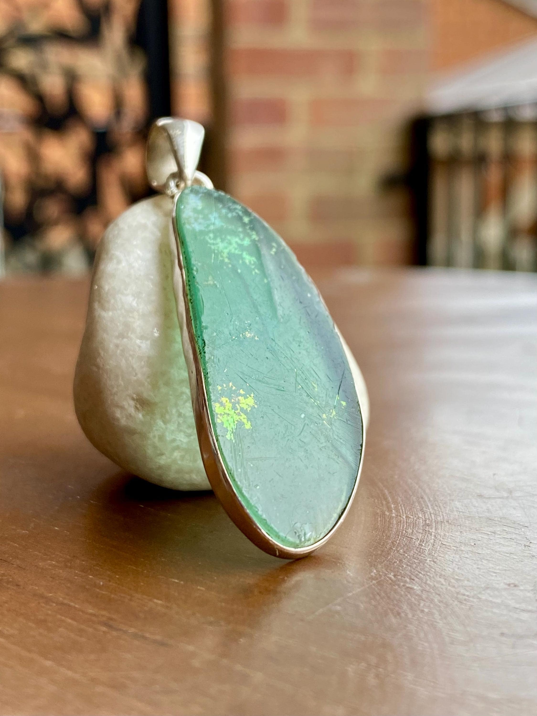 Pear Cut Ancient Roman Glass Sterling Silver Pendant