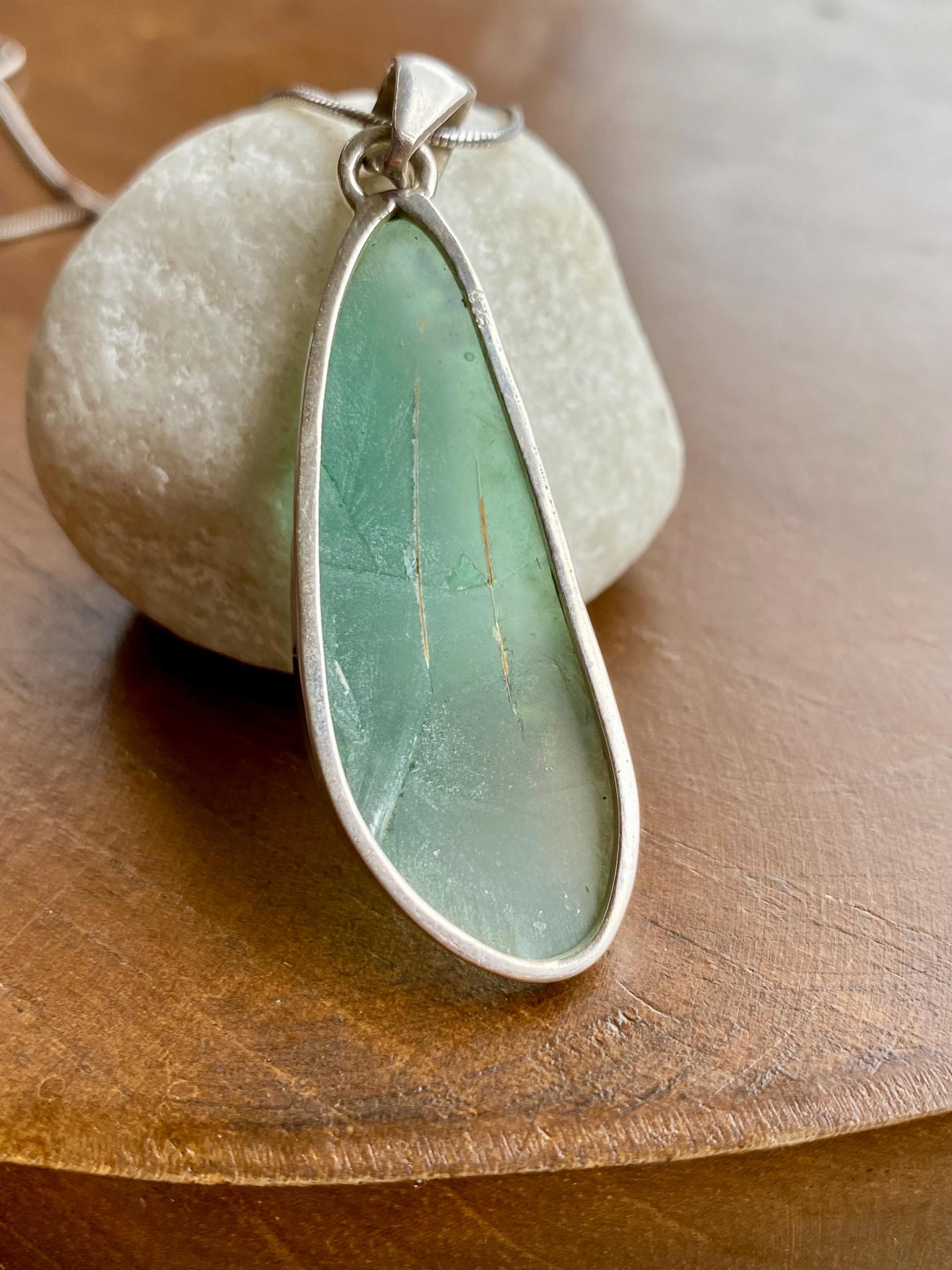 Pear Cut Ancient Roman Glass Sterling Silver Pendant