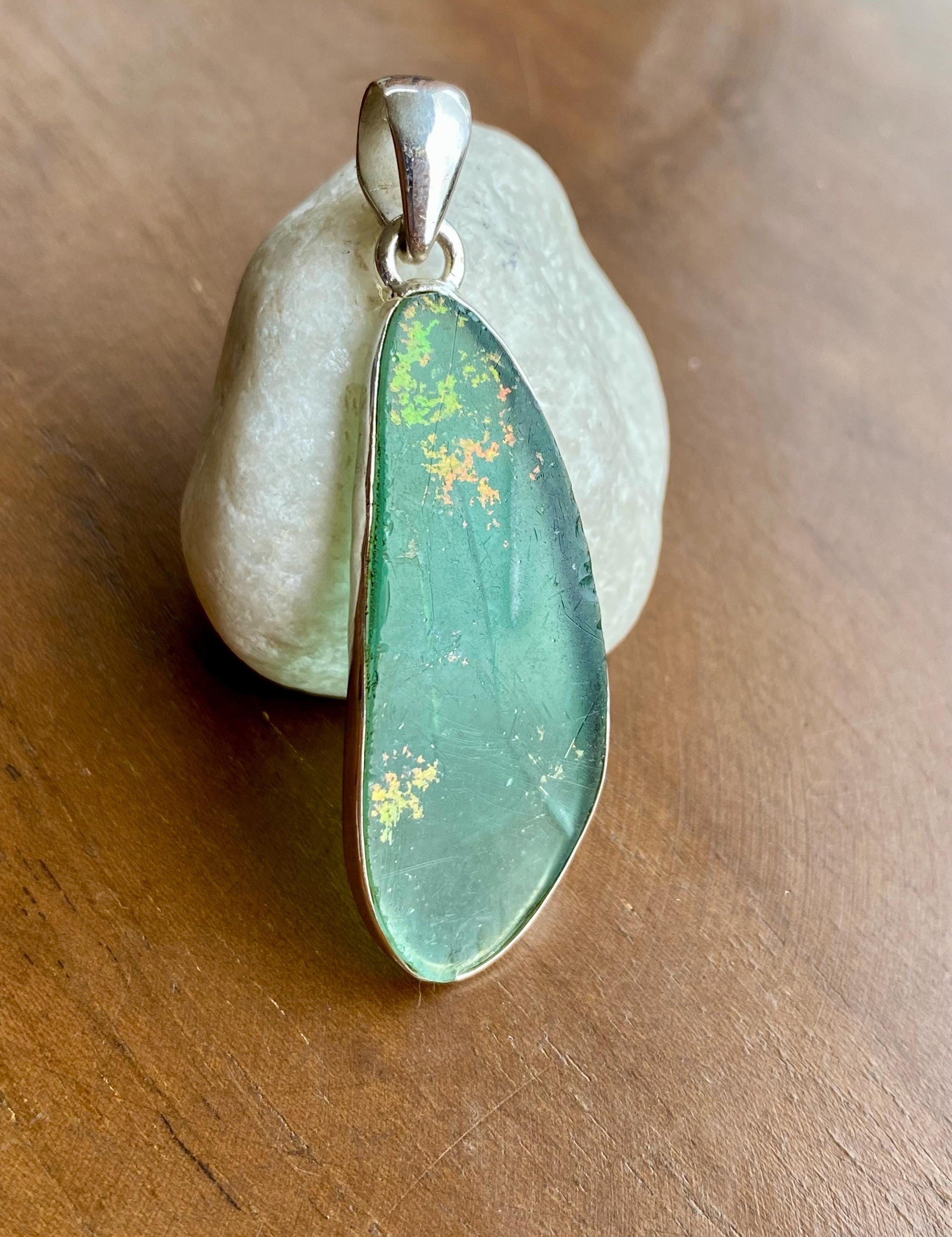 Pear Cut Ancient Roman Glass Sterling Silver Pendant