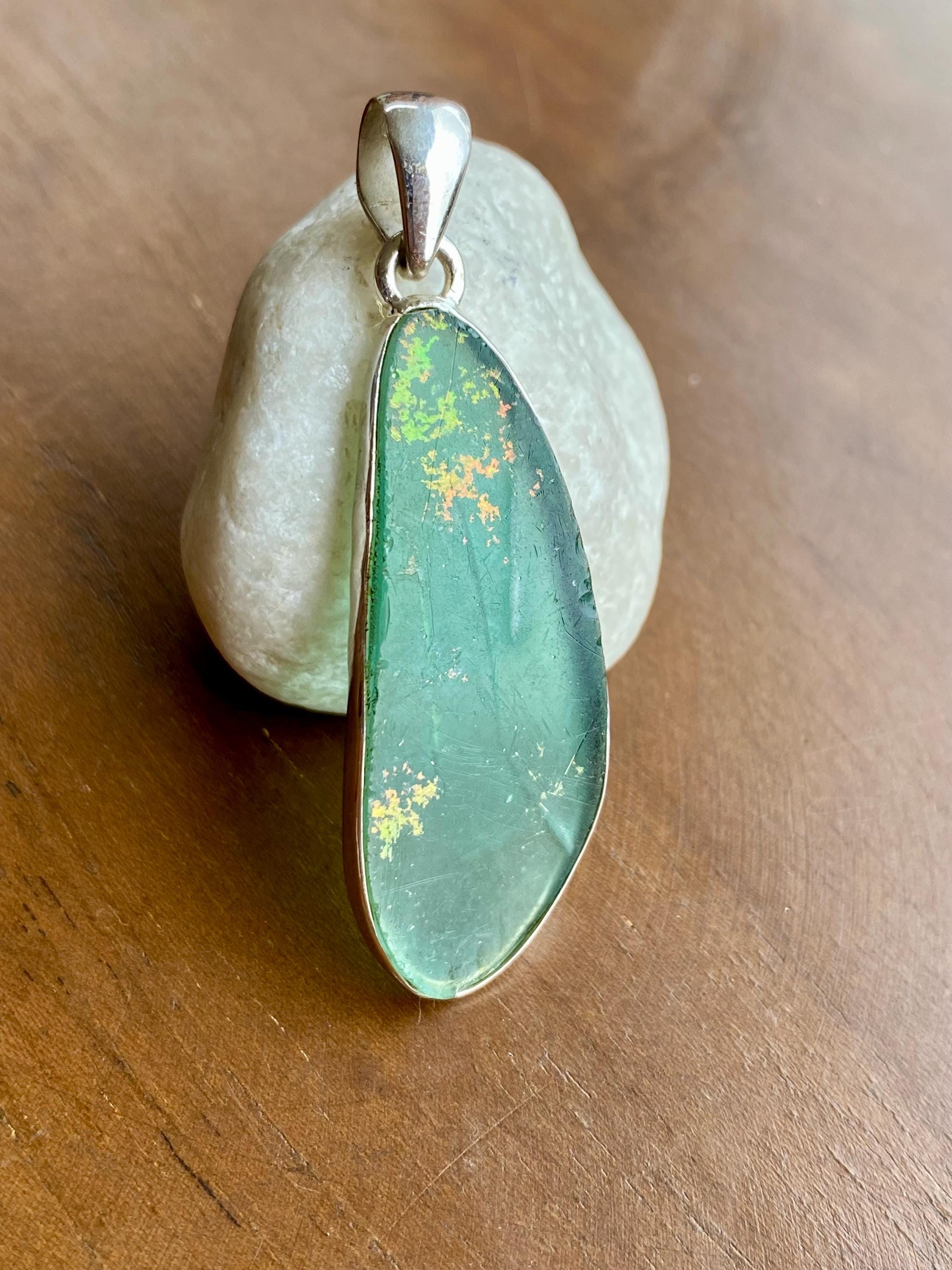 Pear Cut Ancient Roman Glass Sterling Silver Pendant