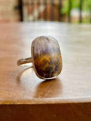 Extremely Rare Blue John 925 Sterling Silver Rectangular Ring