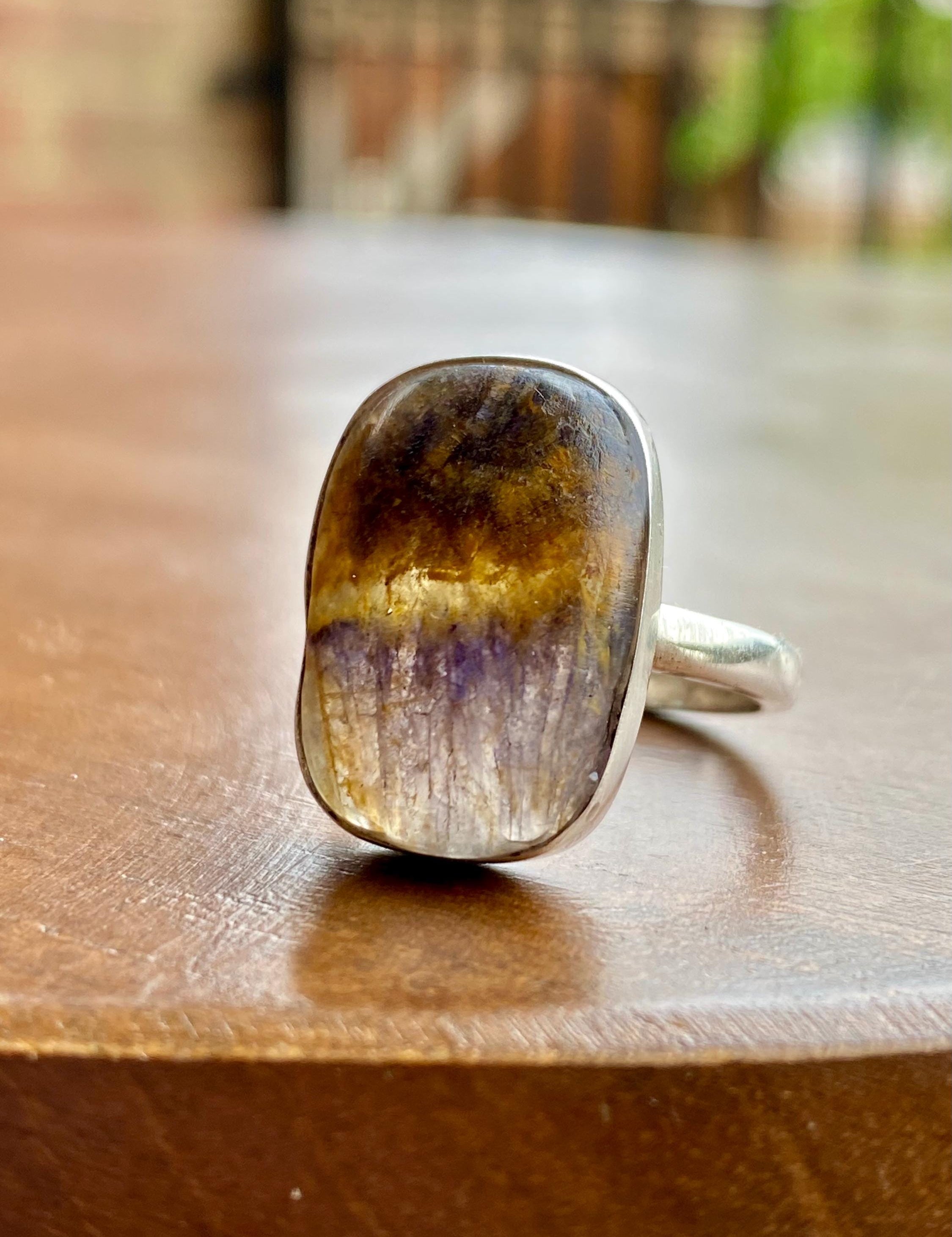 Extremely Rare Blue John 925 Sterling Silver Rectangular Ring
