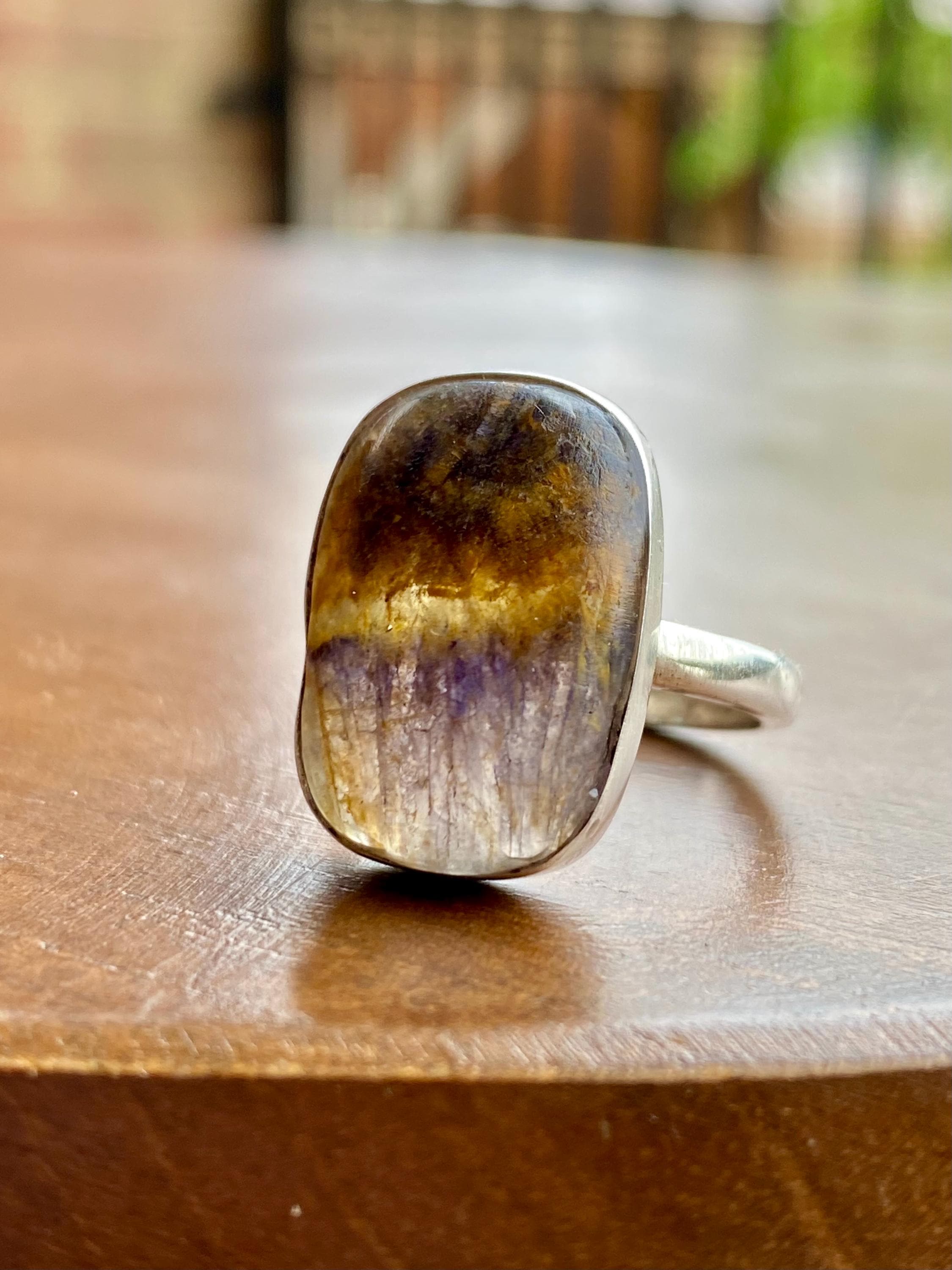 Extremely Rare Blue John 925 Sterling Silver Rectangular Ring