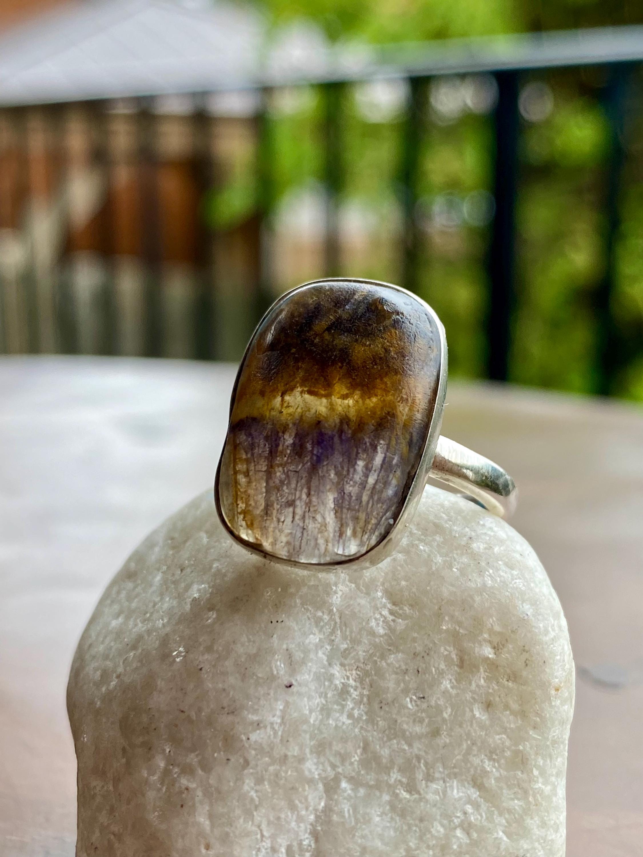 Extremely Rare Blue John 925 Sterling Silver Rectangular Ring