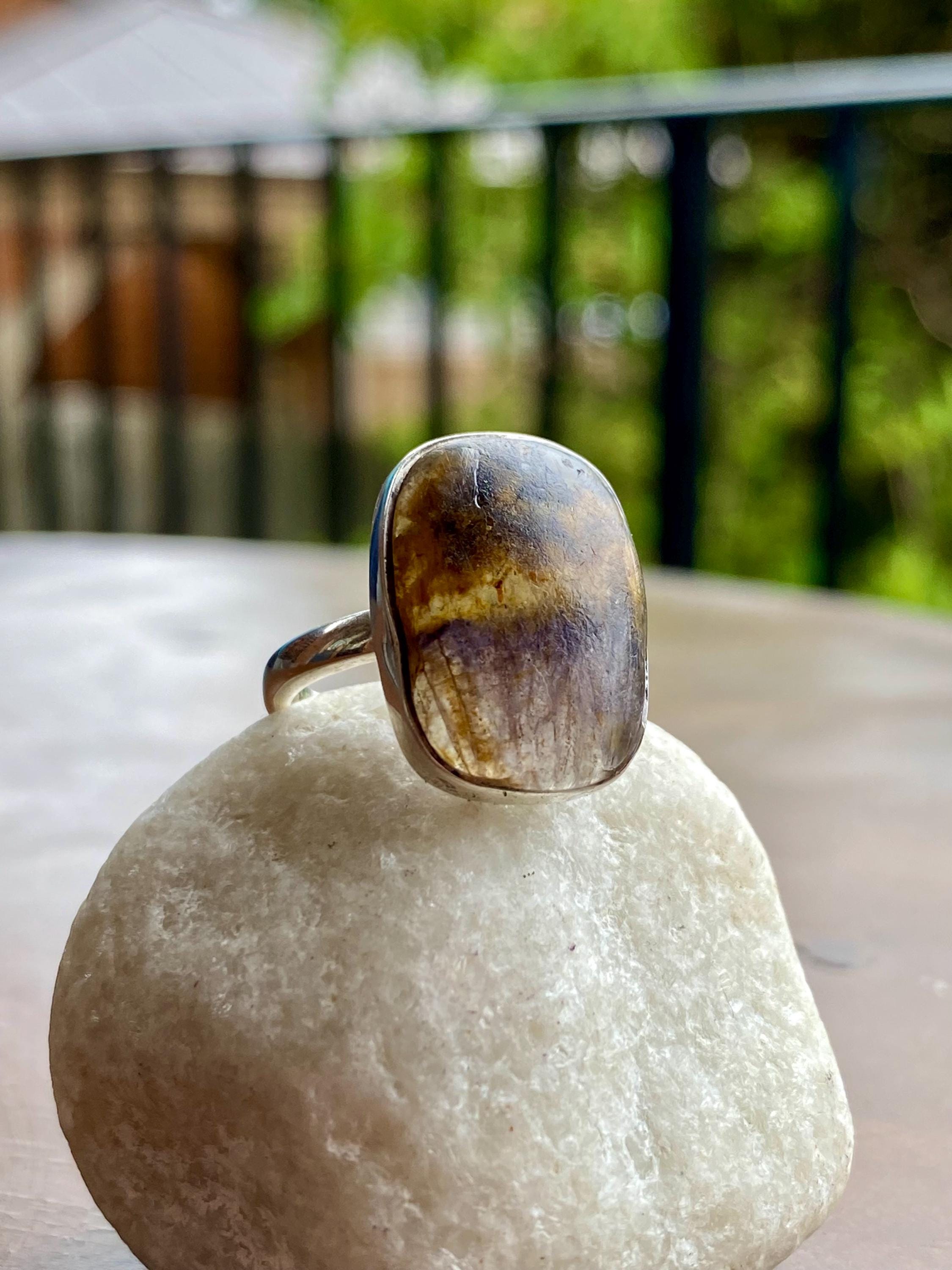 Extremely Rare Blue John 925 Sterling Silver Rectangular Ring