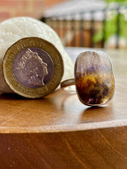 Extremely Rare Blue John 925 Sterling Silver Rectangular Ring