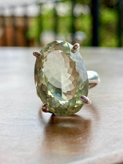 Oval Green Amethyst Prasiolite Sterling Silver Ring