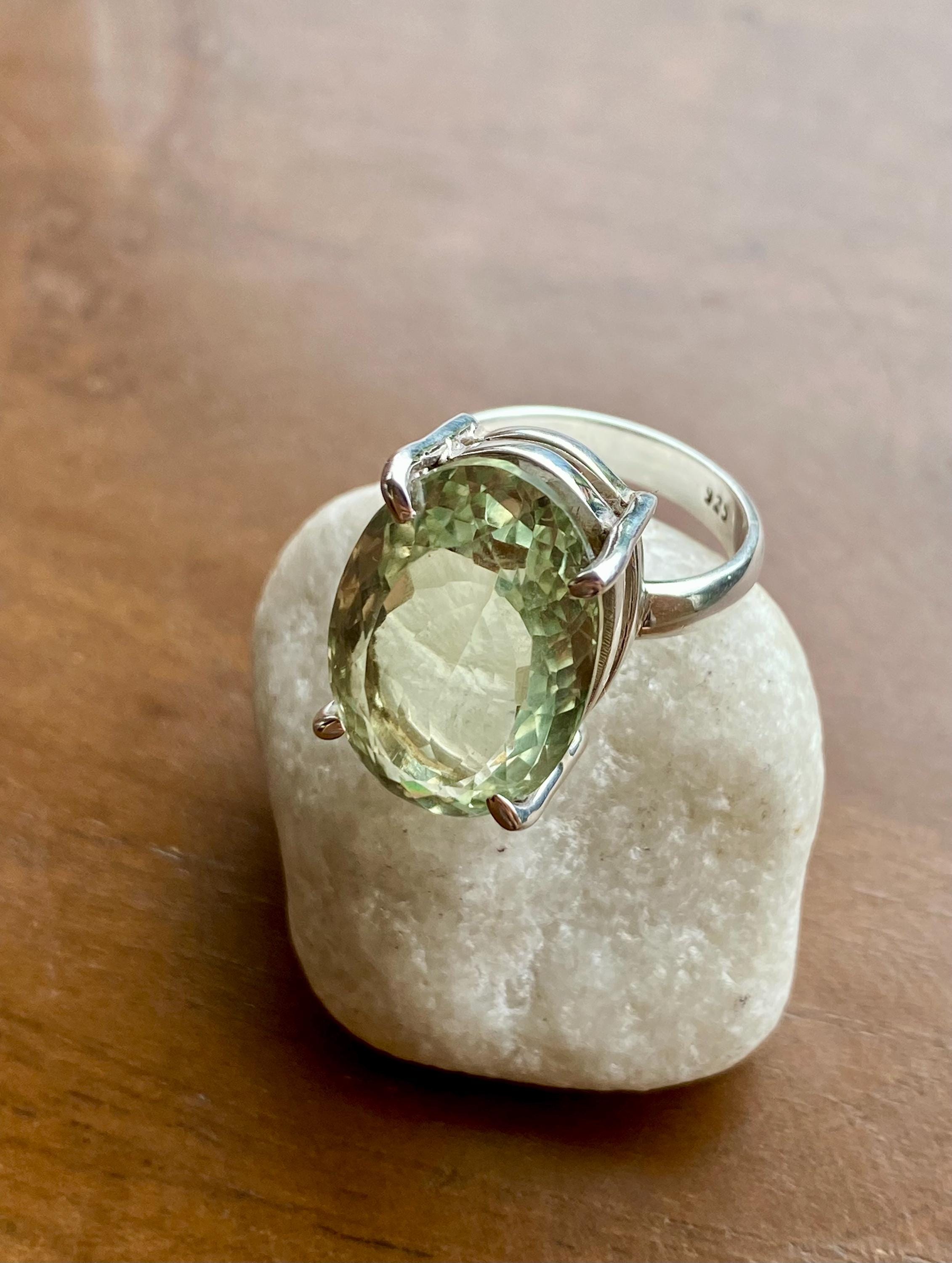 Oval Green Amethyst Prasiolite Sterling Silver Ring