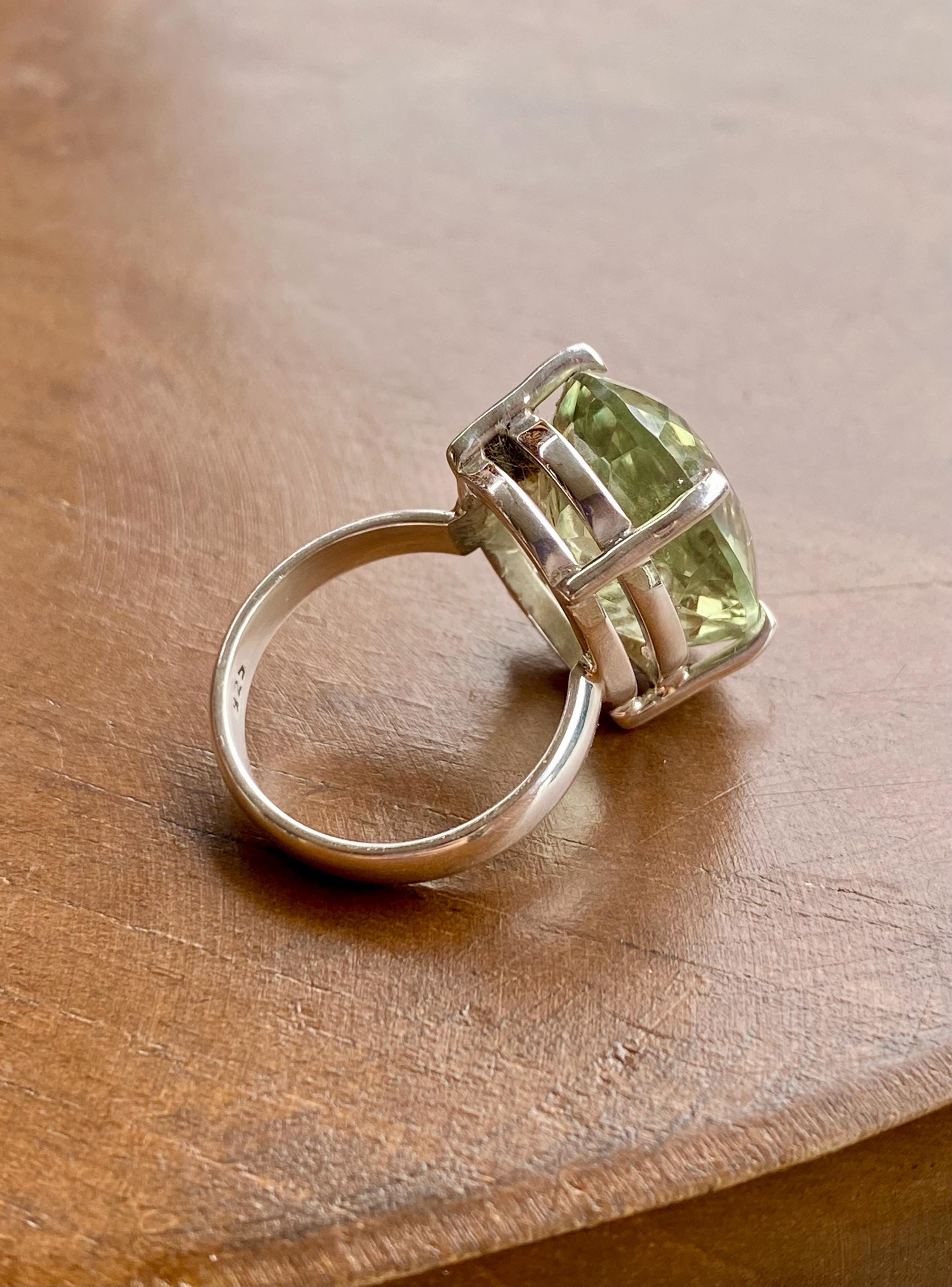 Oval Green Amethyst Prasiolite Sterling Silver Ring