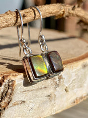 Ammolite Sterling Silver Rectangular Dangle Earrings