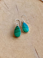 Natural Teardrop Malachite 925 Sterling Silver Dangle Earrings