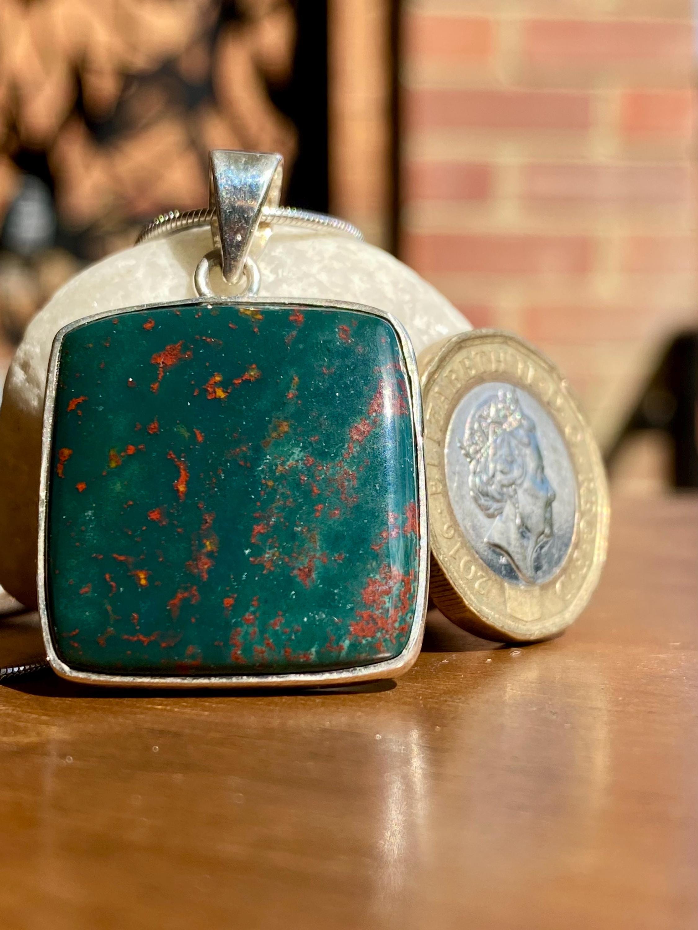 Square African Dragon Bloodstone 925 Sterling Silver Pendant