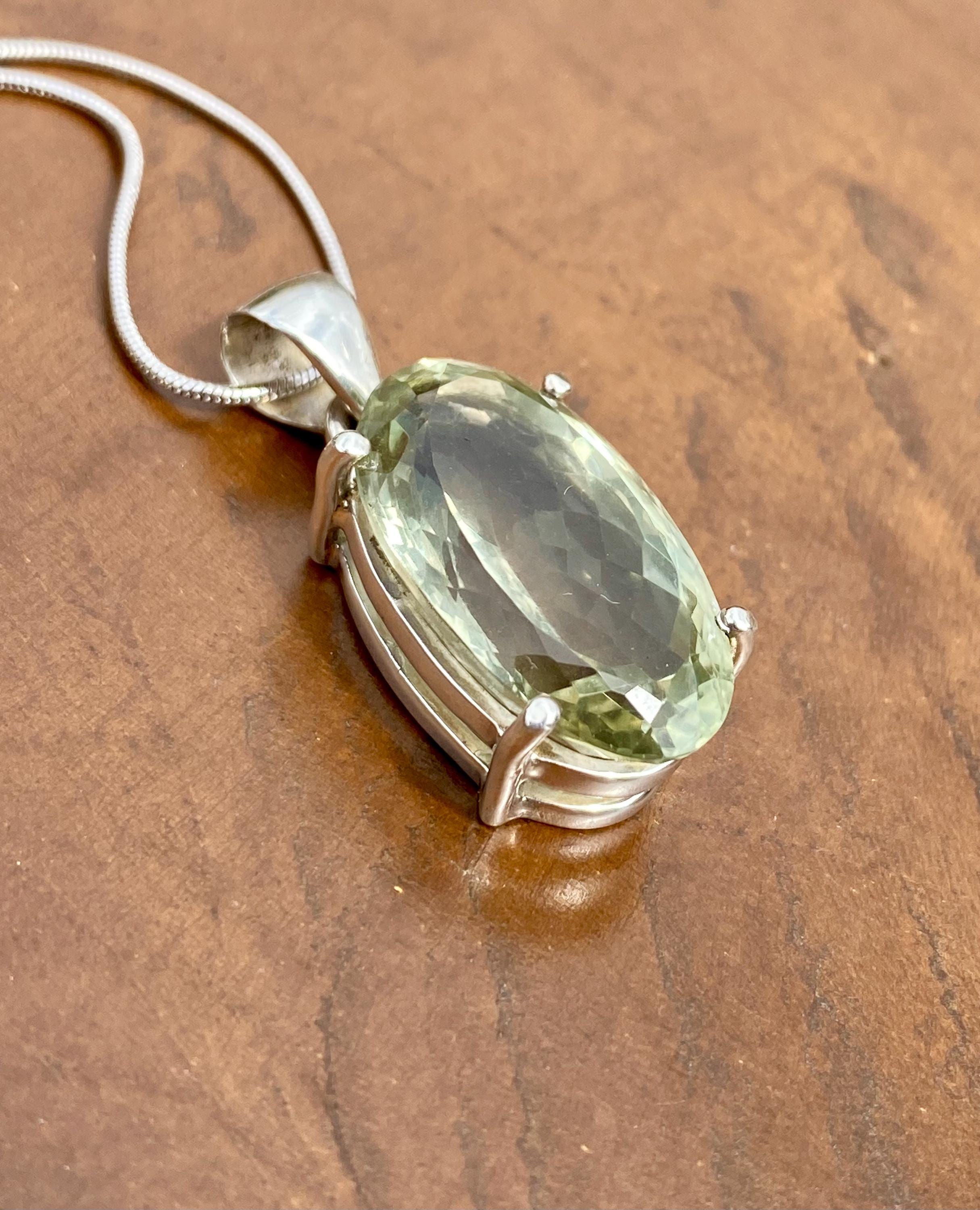 Green Amethyst (Prasiolite ) and Silver Oval Pendant