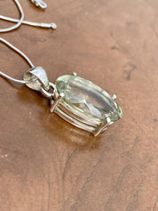 Green Amethyst (Prasiolite ) and Silver Oval Pendant