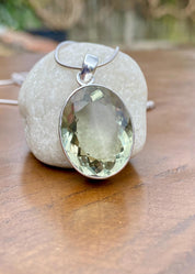 Green Amethyst Prasiolite 925 Sterling Silver Oval Pendant