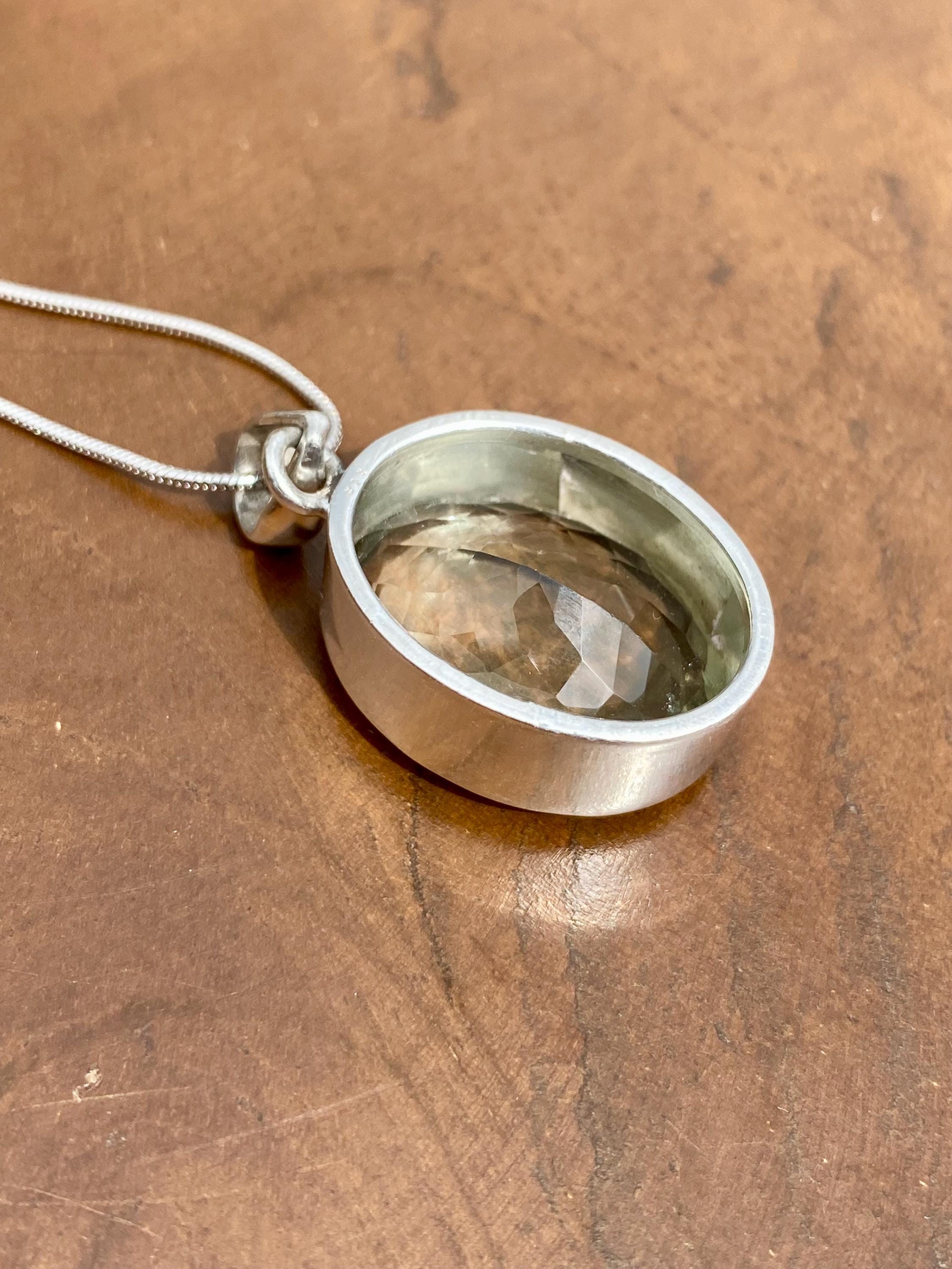 Green Amethyst Prasiolite 925 Sterling Silver Oval Pendant